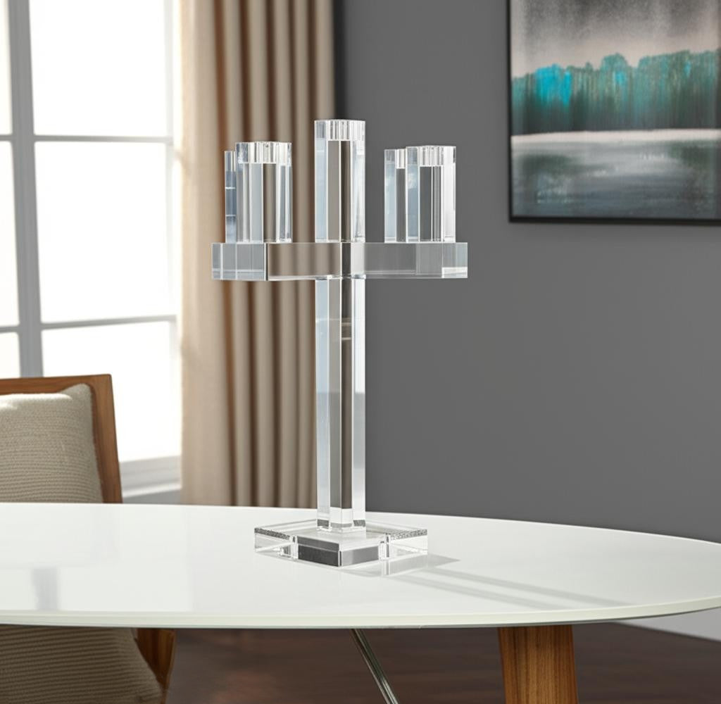 20 Clear Faceted Crystal Tabletop Candelabra Candle Holder