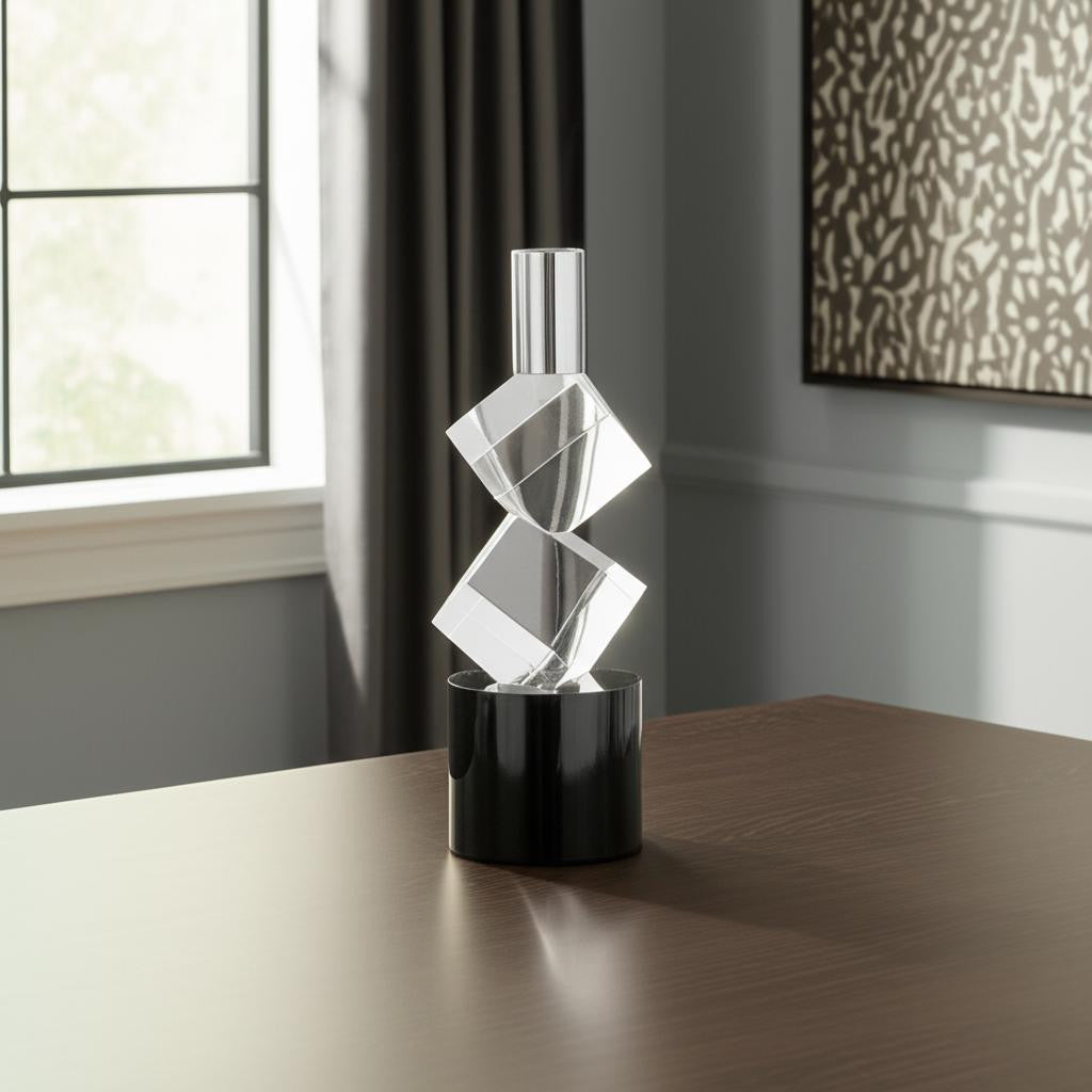 8 Silver Clear And Black Faceted Crystal Tabletop Taper Candlestick