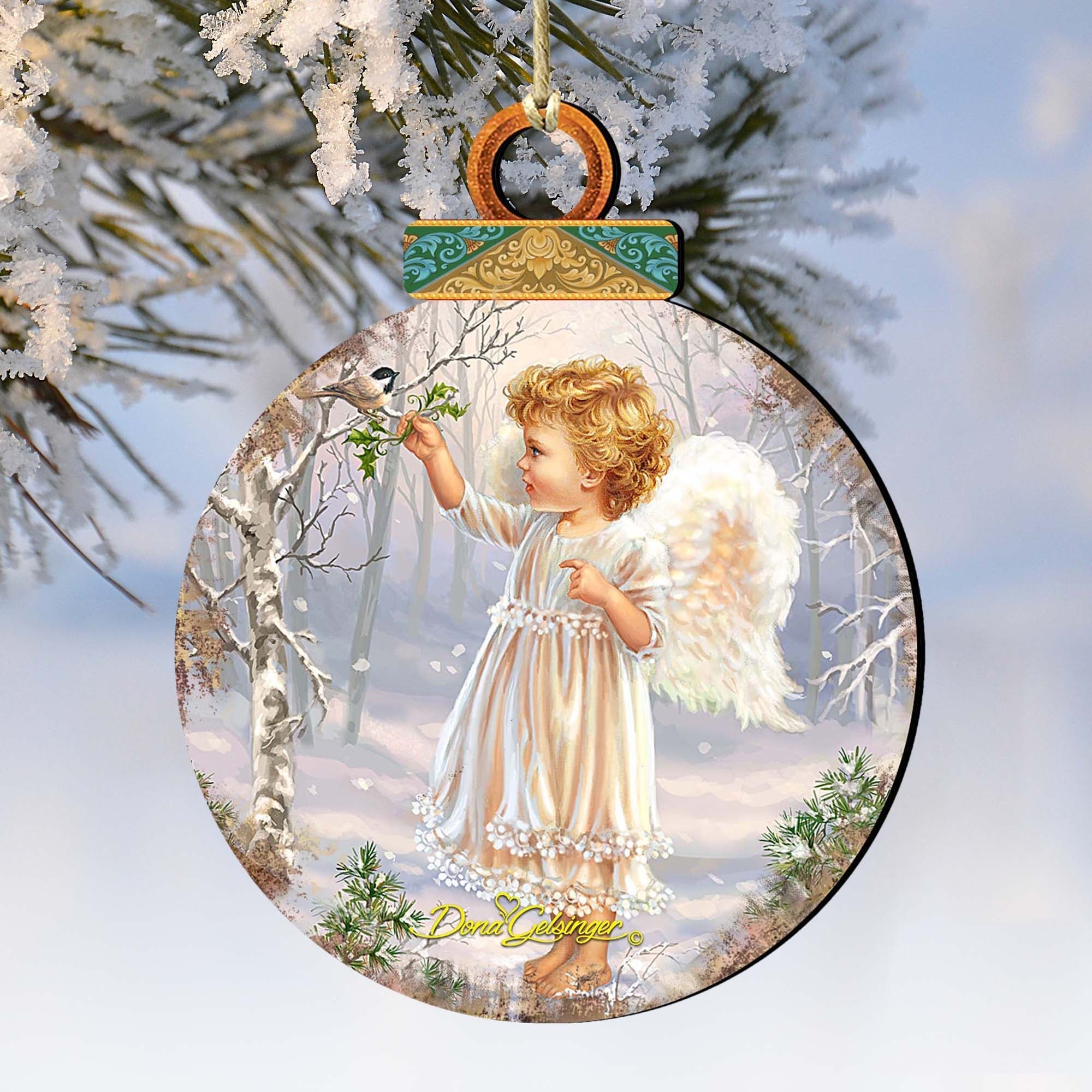 Woodland Angel Bird Wooden Ornaments by Gelsinger - Nativity Holiday Decor - 8021117-1427