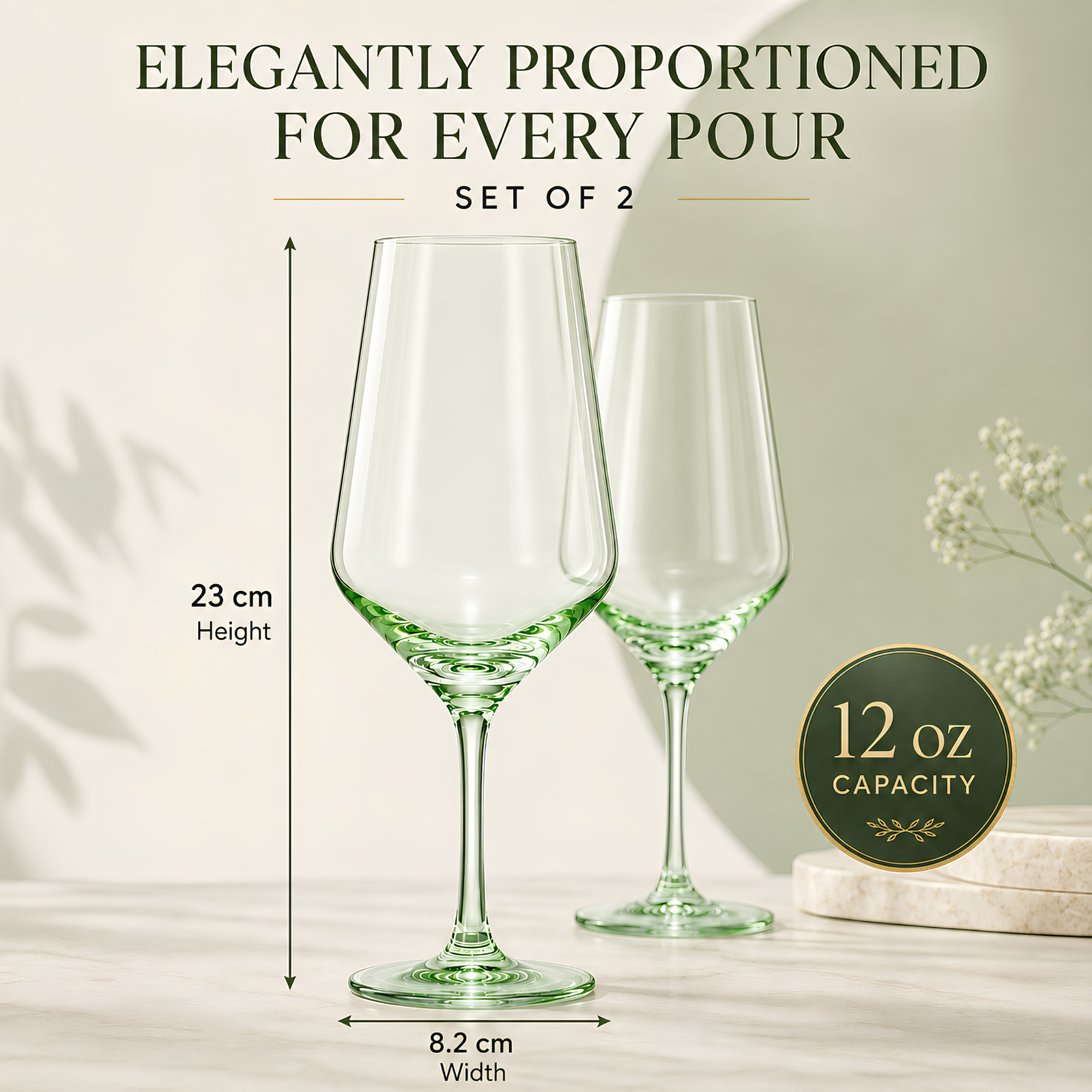 Monet Stemmed Wine Glassware, Green, Set of 2