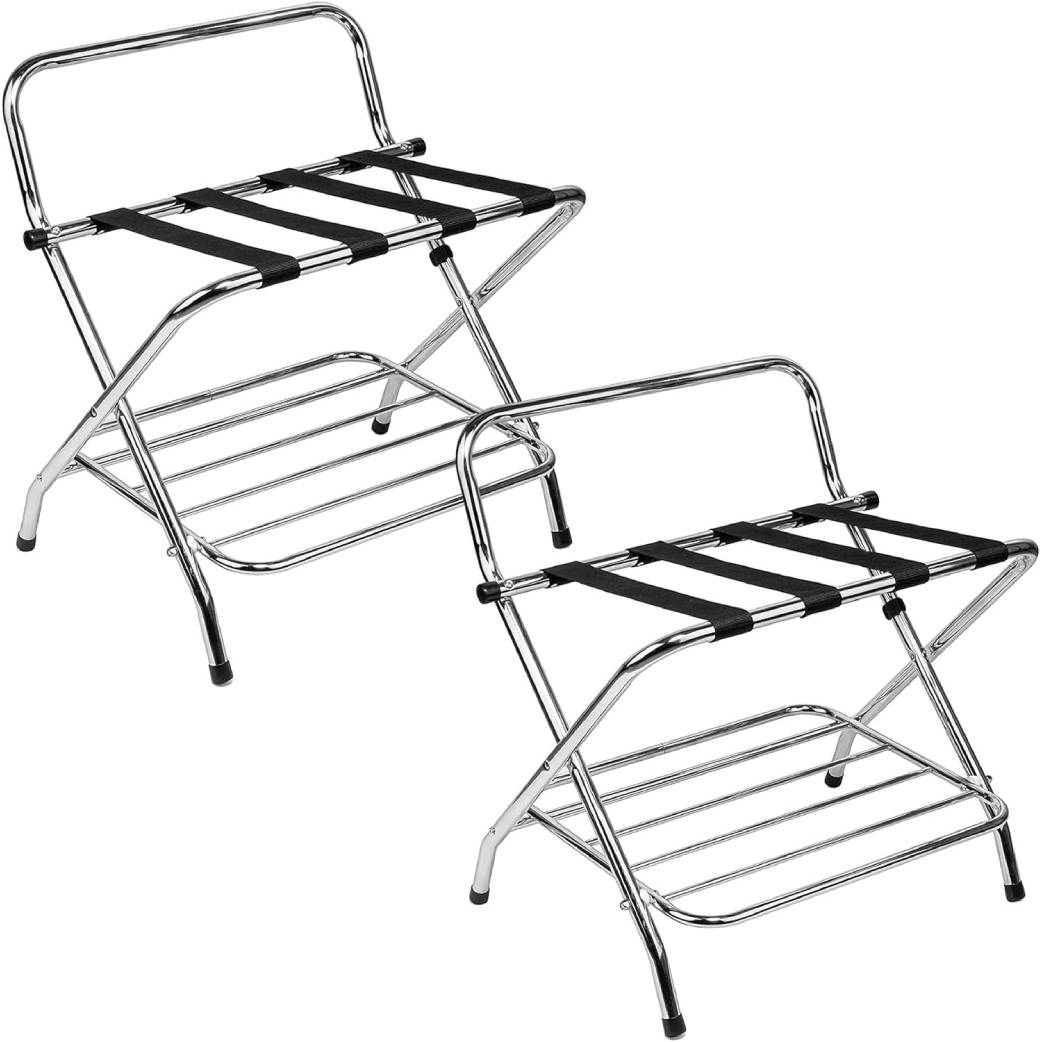 2-Shelf X-Shape Folding Luggage Rack with Nylon Straps