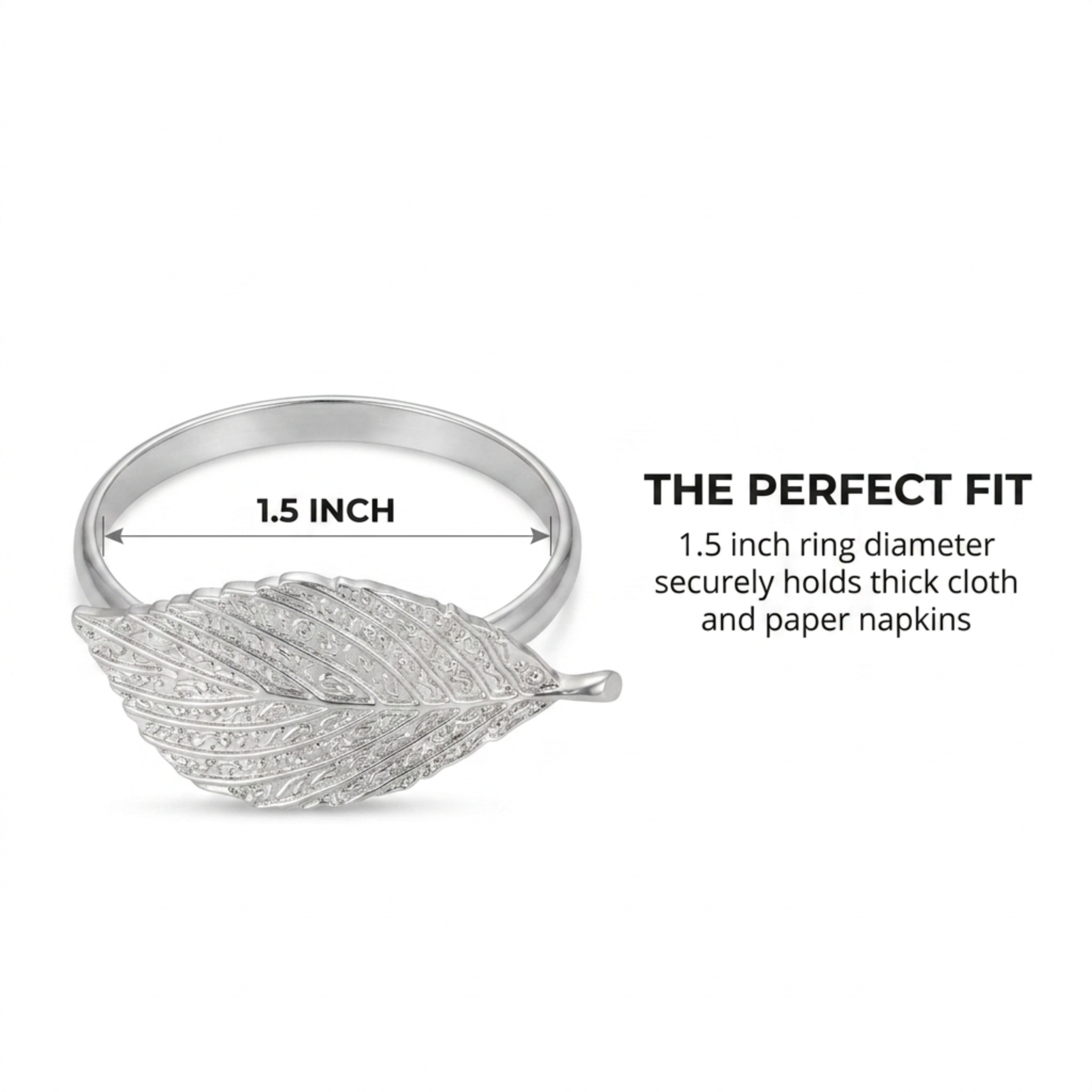 Silver Leaf Napkin Rings – Elegant Table Decor | Rust Resistant Metal Rings