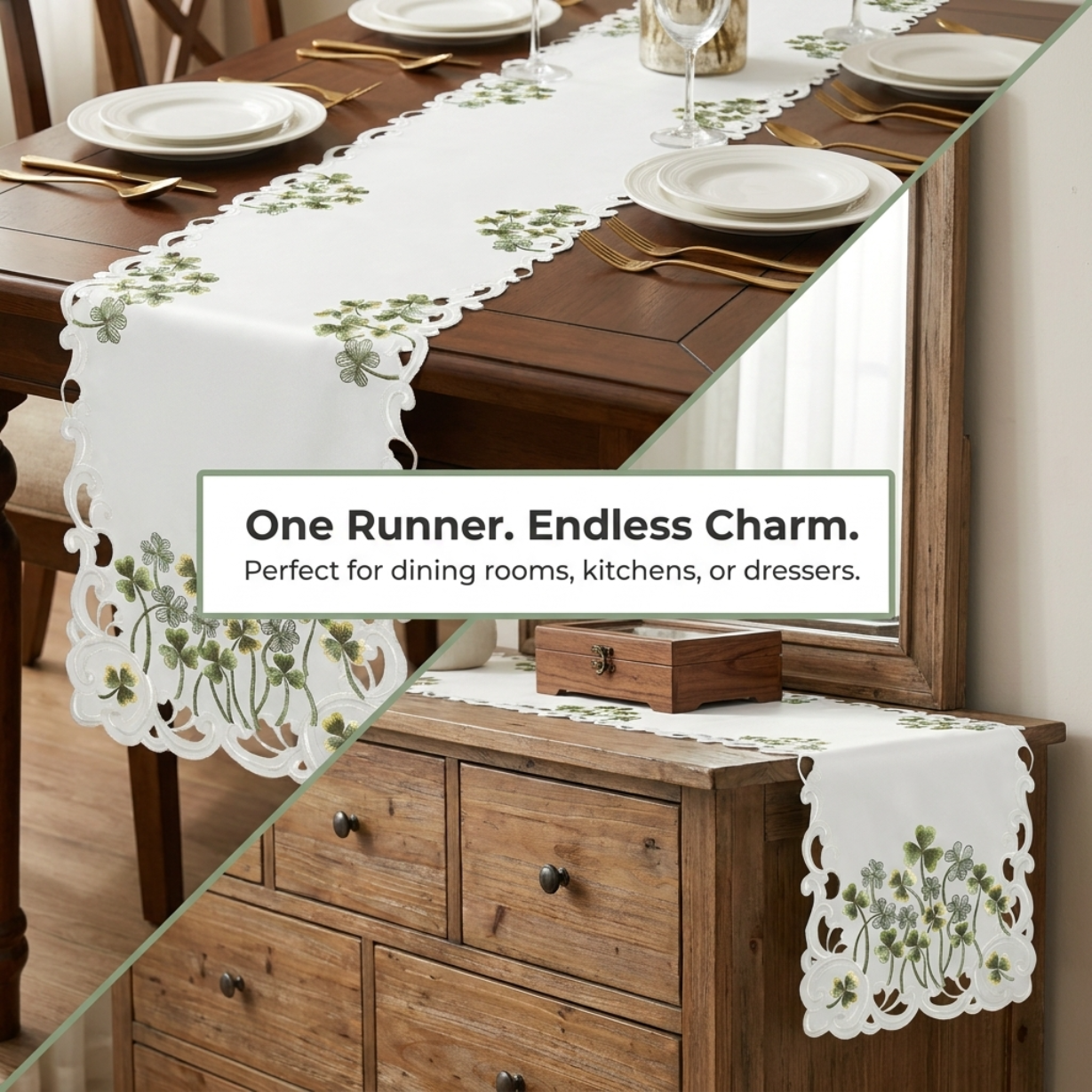 Ivory Table Runner - European Embroidery Rustic Linen Decor for Dining Tables