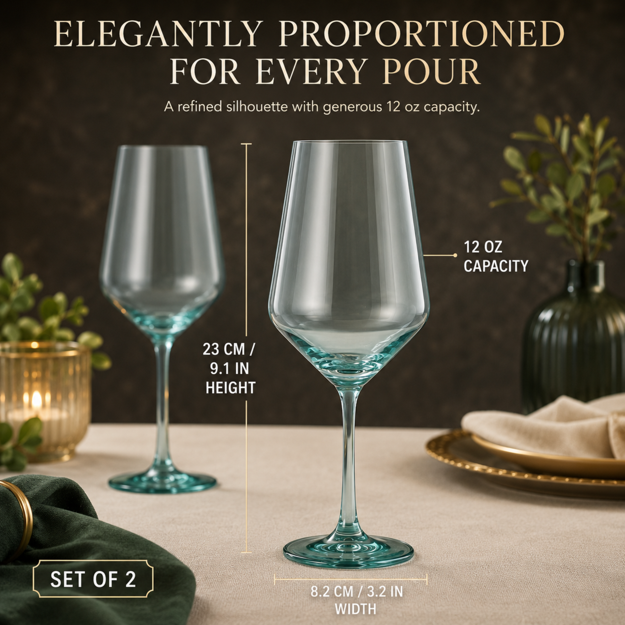Tonal Stemmed Wine Glassware, Forest Green, Set of 2
