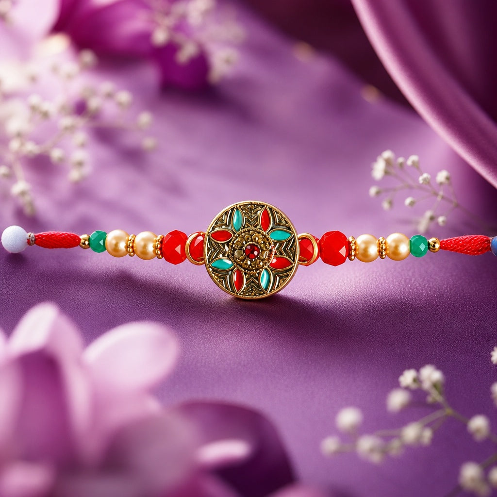 Premium Rakhi with Greeting Card | Gift Pack for Brother, Bhai | Raksha Bandhan Traditional Rakhi Bracelet for Men