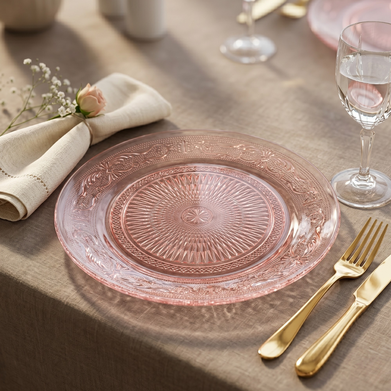 Blush Vintage Glass Plate, Set of 6