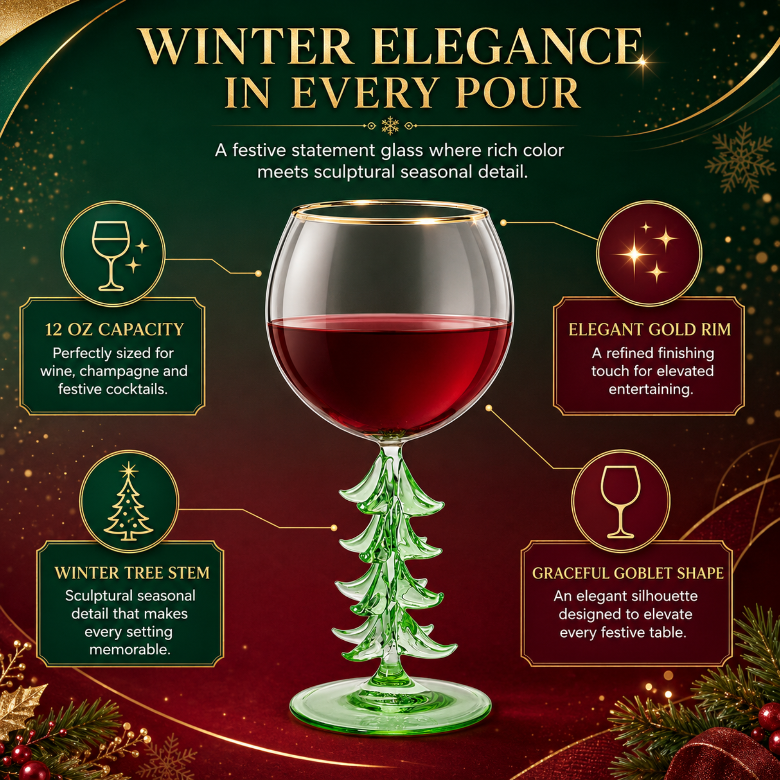 Natale Stemmed Wine Glassware, Single