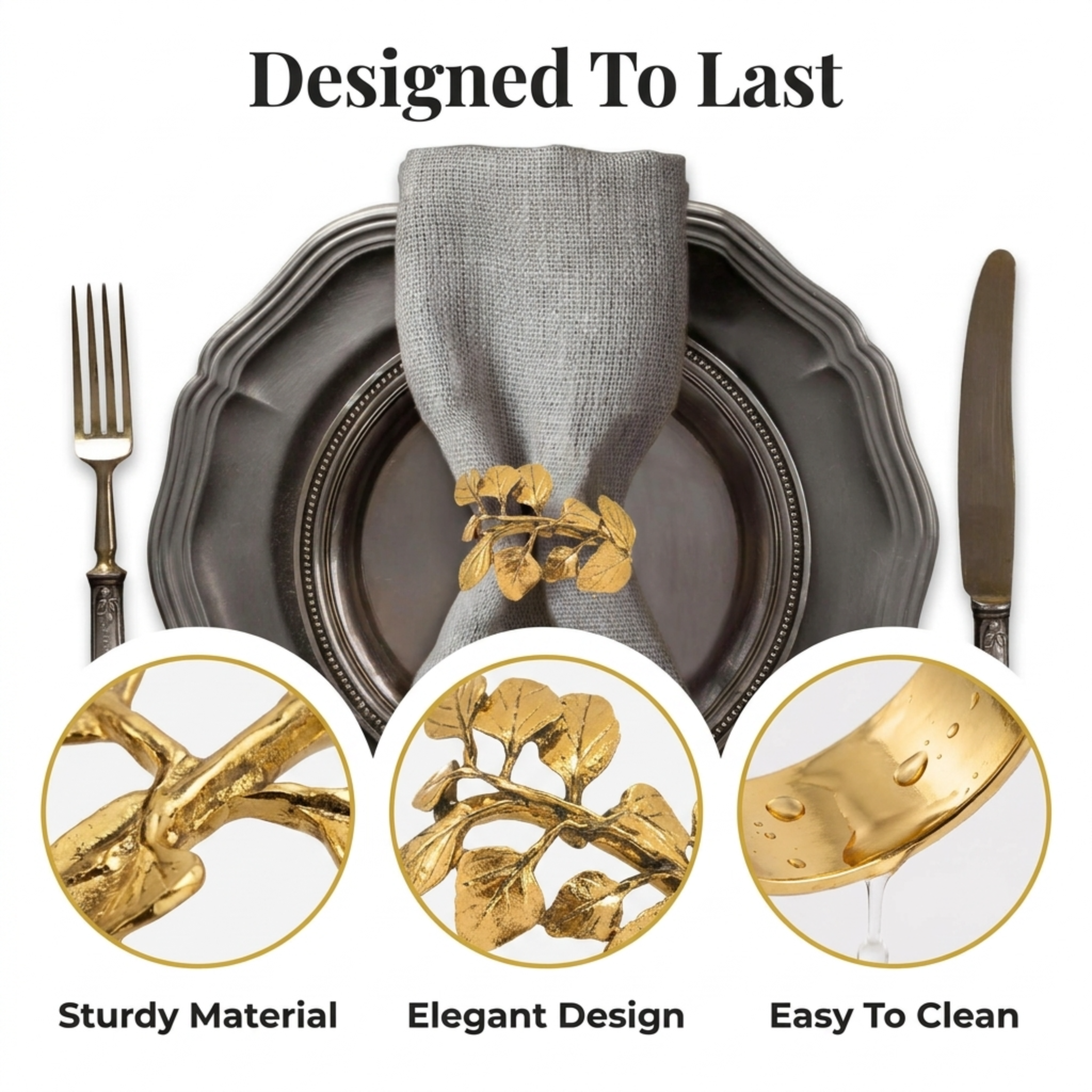 Gold Leaf Napkin Rings – Elegant Leaf Design Napkin Buckles for Table Decor