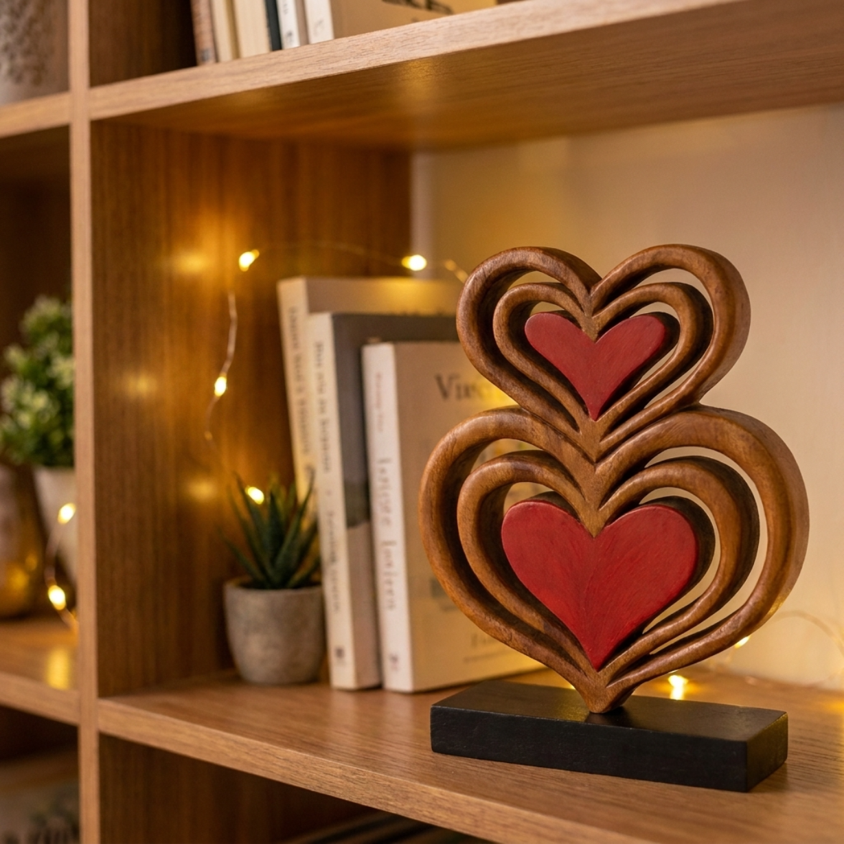Handmade Wooden Sculpture – Rustic Heart Sculpture Carved From Acacia Wood