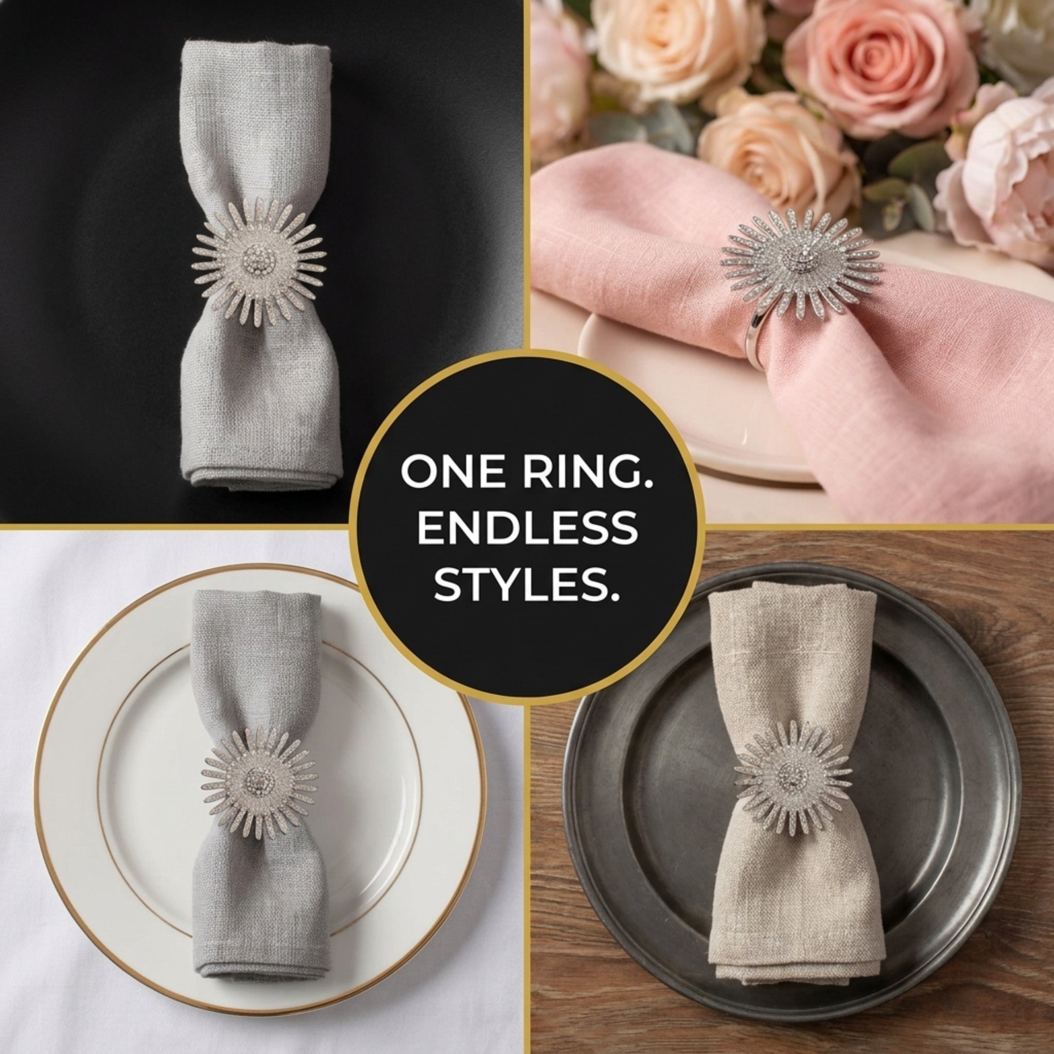 Silver Crystal Napkin Rings – Elegant Rust Resistant Table Decor Accessories