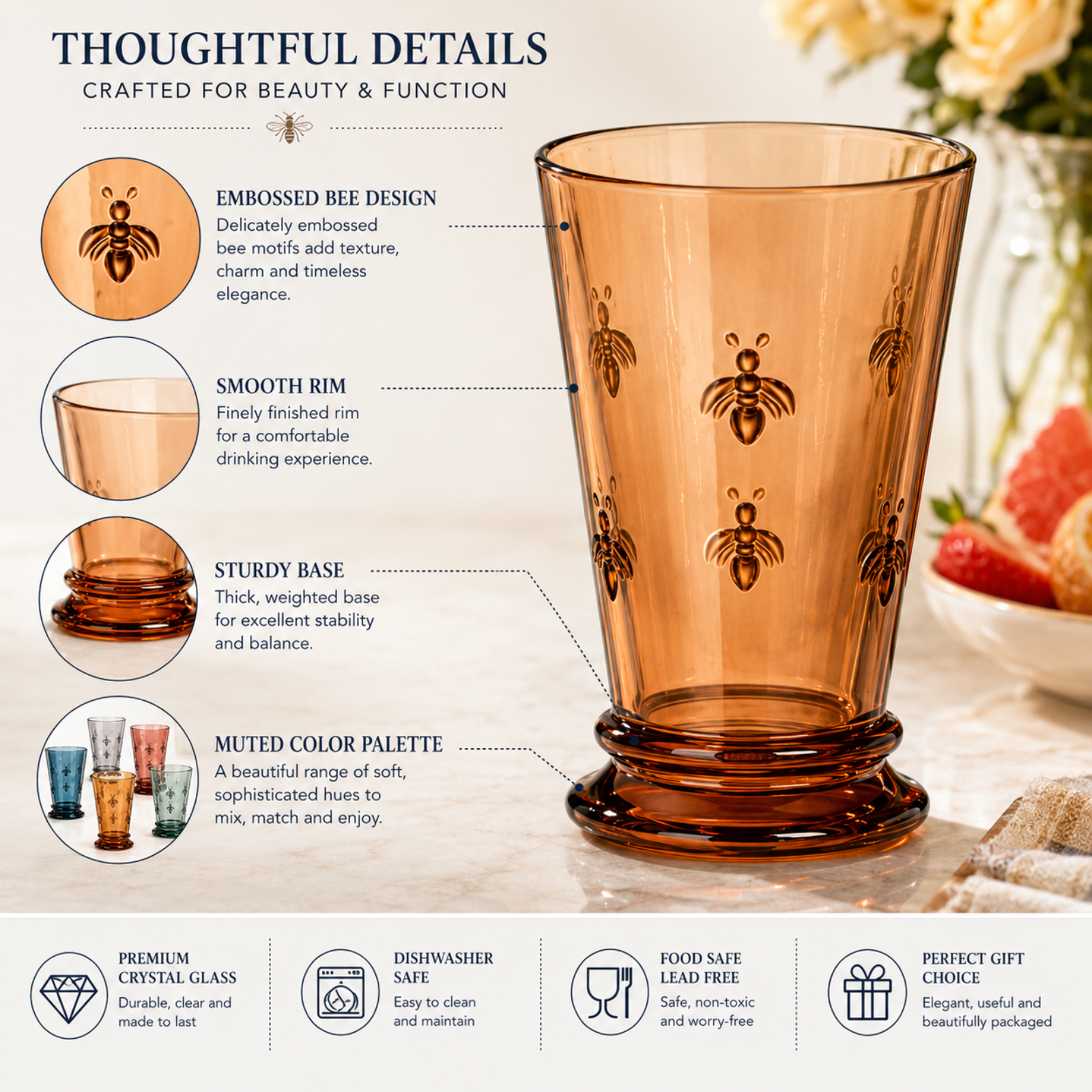 Tonal Highball Bee Glassware, Set of 6