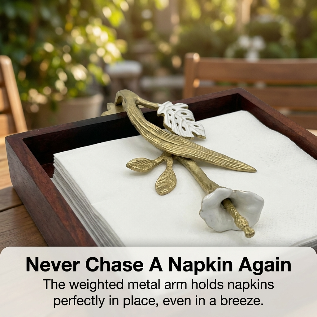 Wooden Napkin Holder – Solid Wood Serviette Holder with Gold Finish Ornament