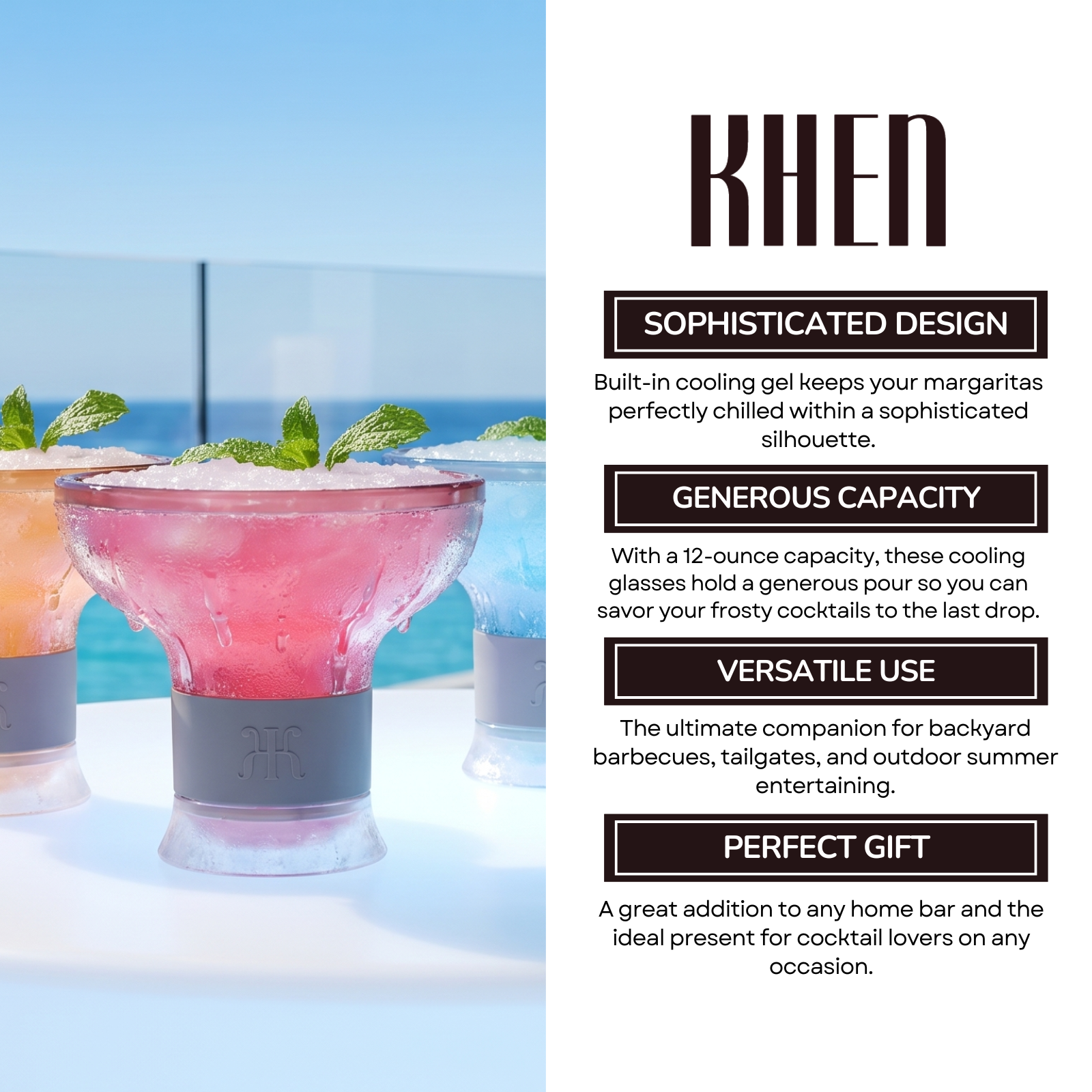 Eze Frozen Margarita & Cocktail Chiller Glasses, Acrylic, Set of 4