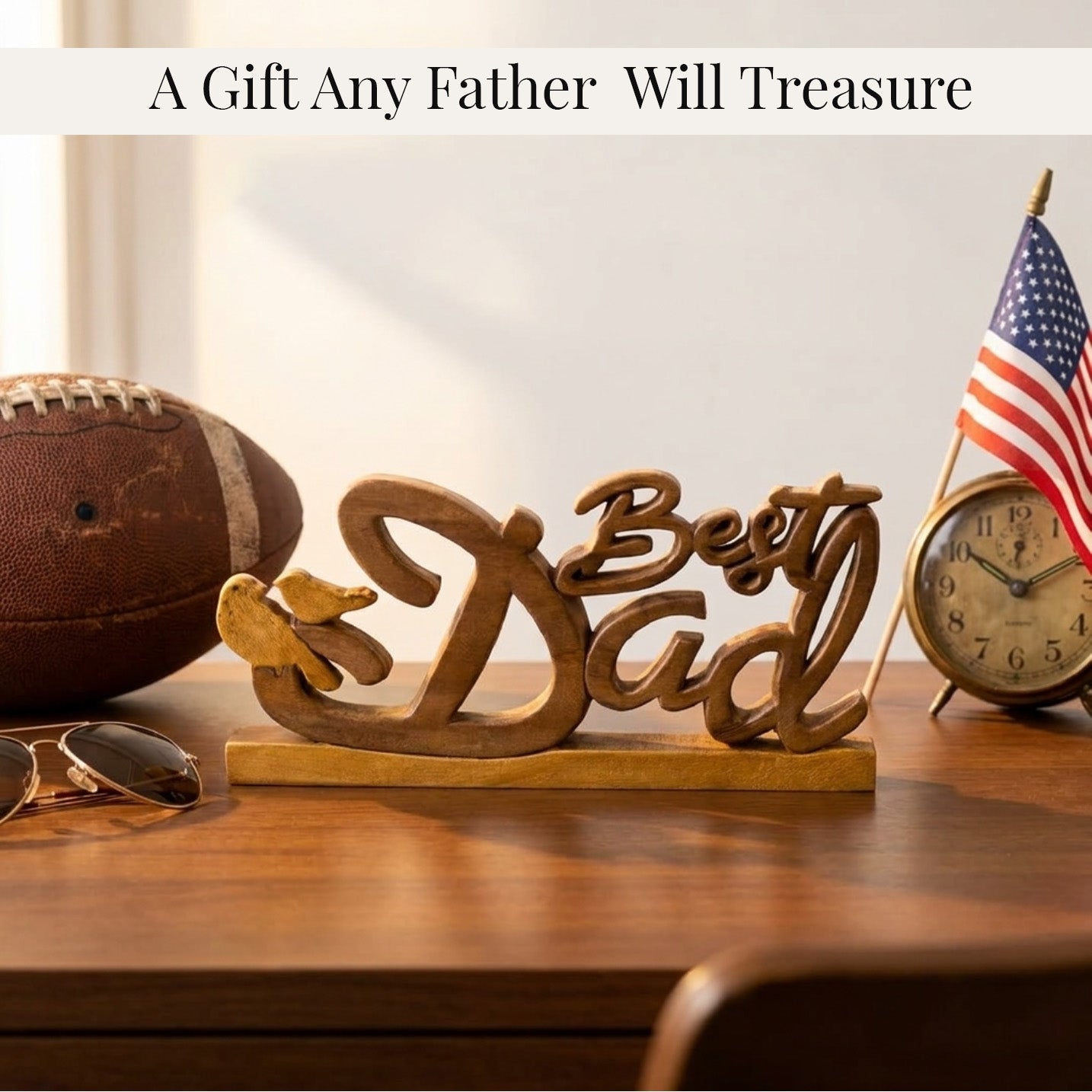Handmade Wooden Sculpture – Best Dad Gift | Solid Acacia Wood Art Plaque