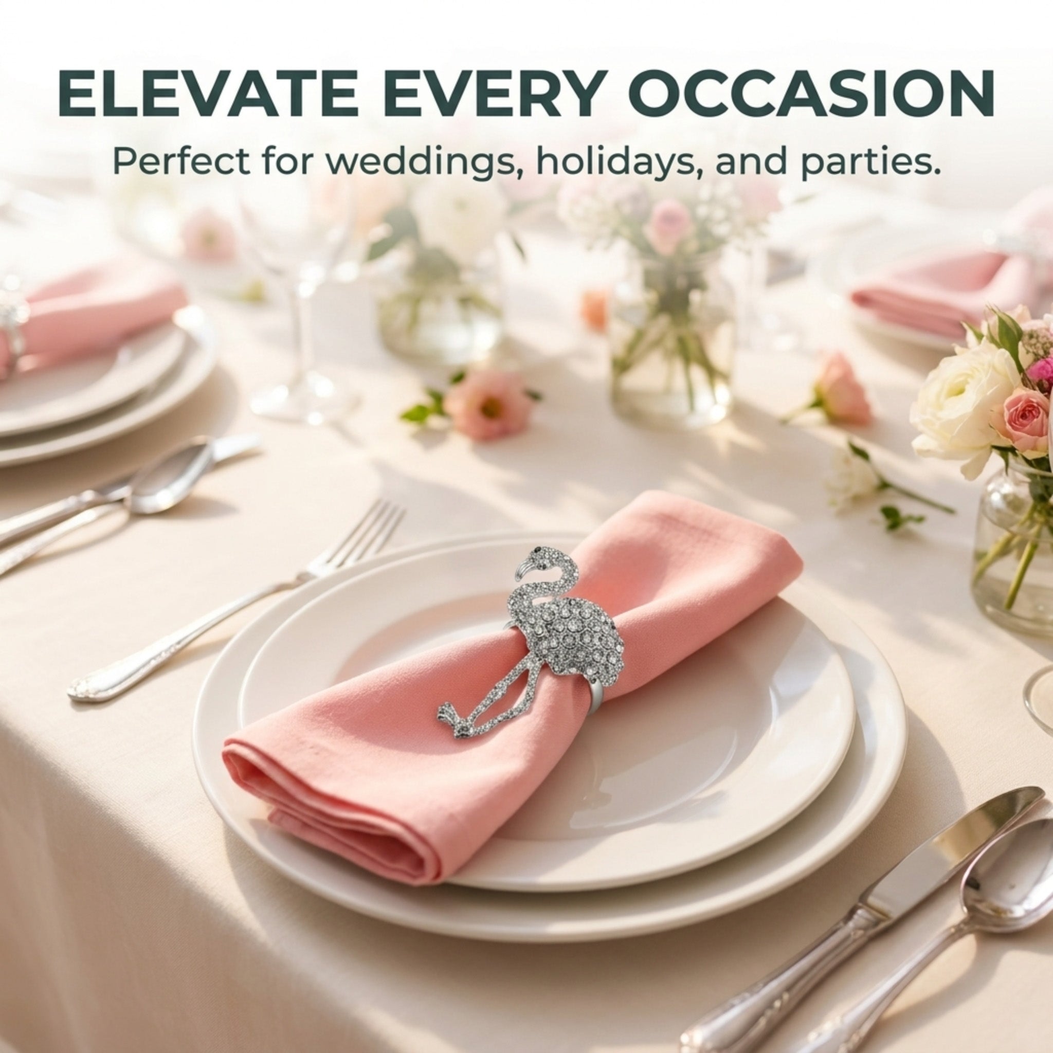 Silver Flamingo Napkin Rings – Elegant Rust Resistant Table Decor Rings for Dining