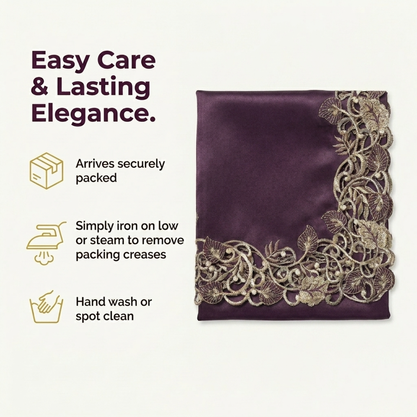 Plum Gold Table Runner – Rustic Embroidered Linen Decor for Dining Table 14x108 Inch