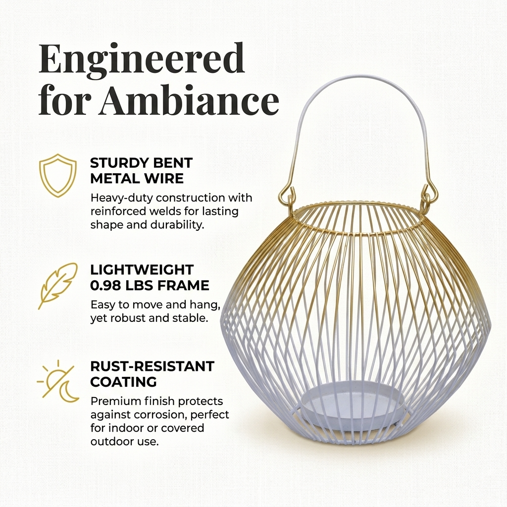 White Gold Candle Holder - Modern Glass Lantern for Indoor Outdoor Decor