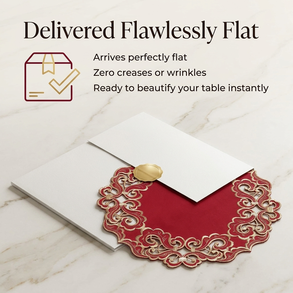 Burgundy Gold Doilies – Granada Collection Embroidered Table Doilies 15 Inch