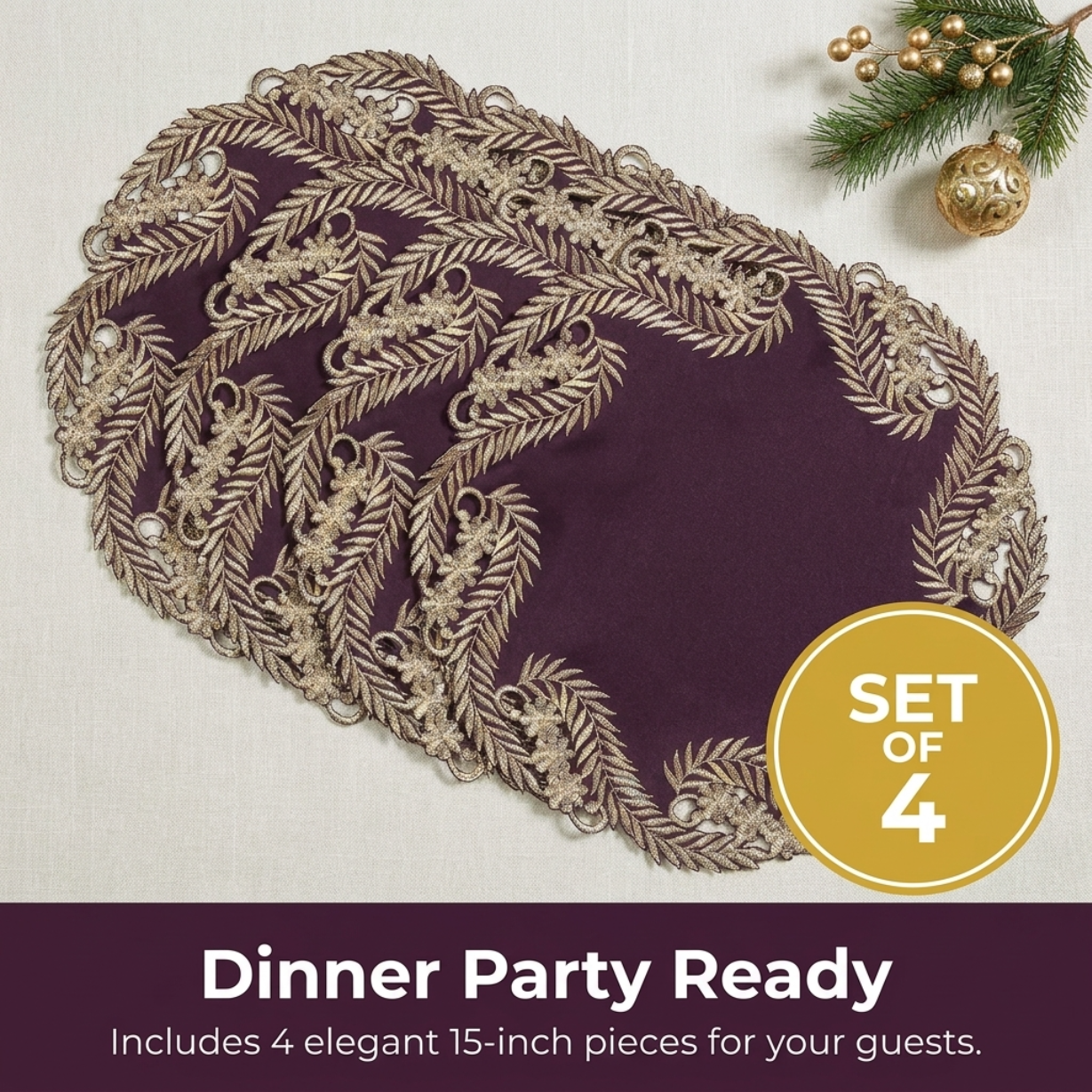 Plum Gold Doilies – 15 Inch Table Doilies | Rustic Vintage Table Decor
