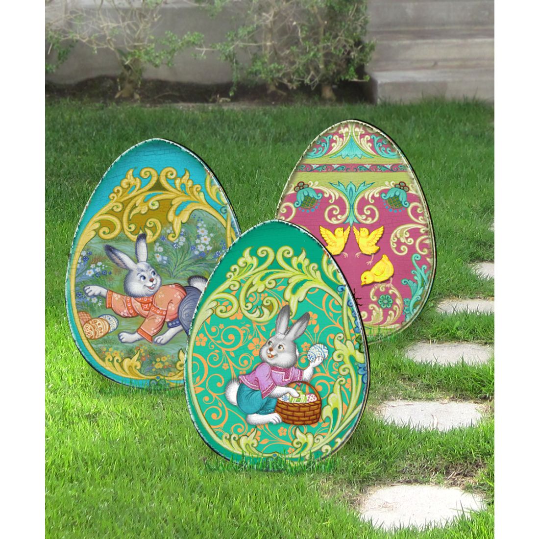 Easter Egg Hunt Outdoor Garden Decor Set of 3 by G. DeBrekht - Easter Spring Decor - 8198712-3M-S3
