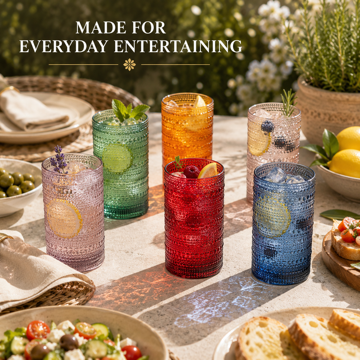 Eze Acrylic Highball Hobnail Glassware, Set of 6