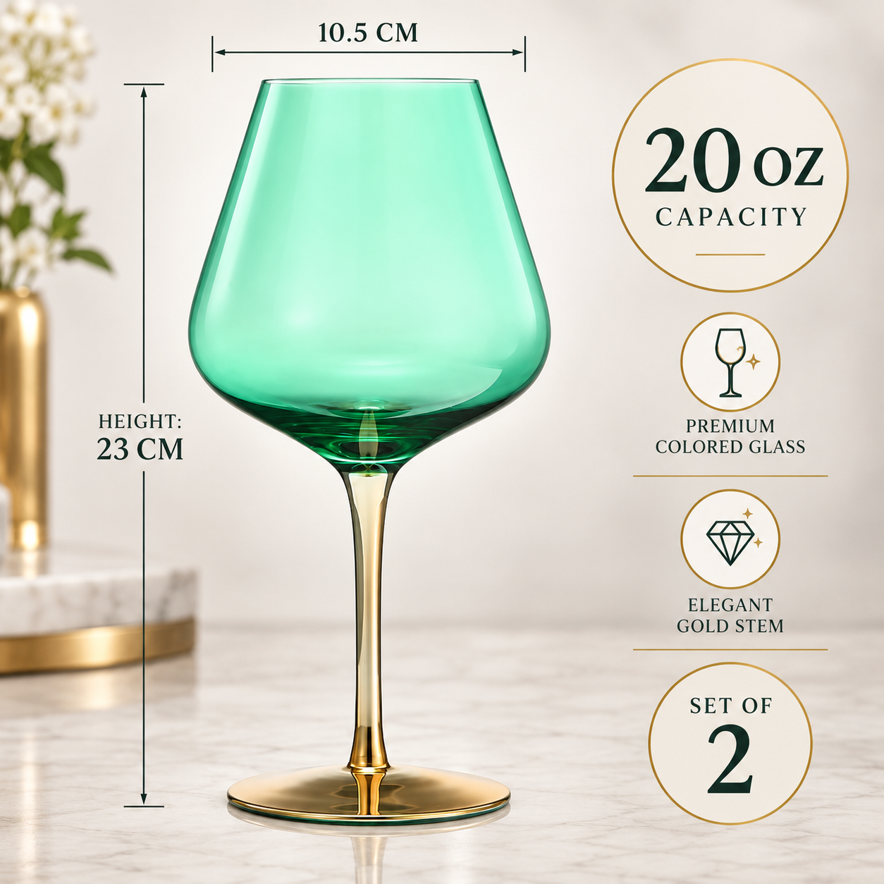 Deco Stemmed Wine Glassware, Set of 2