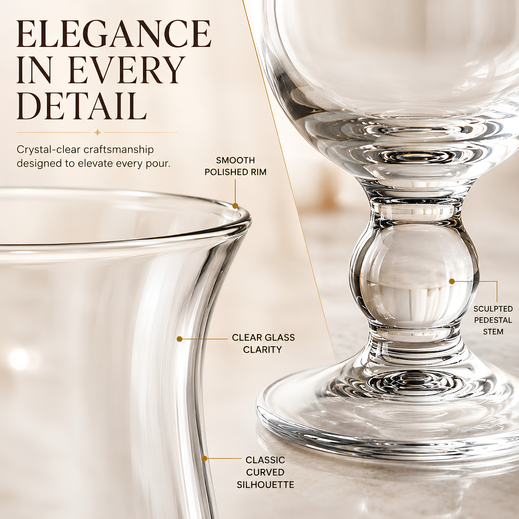 Hurricane Glassware Set of 6, Clear Glass Drinkware