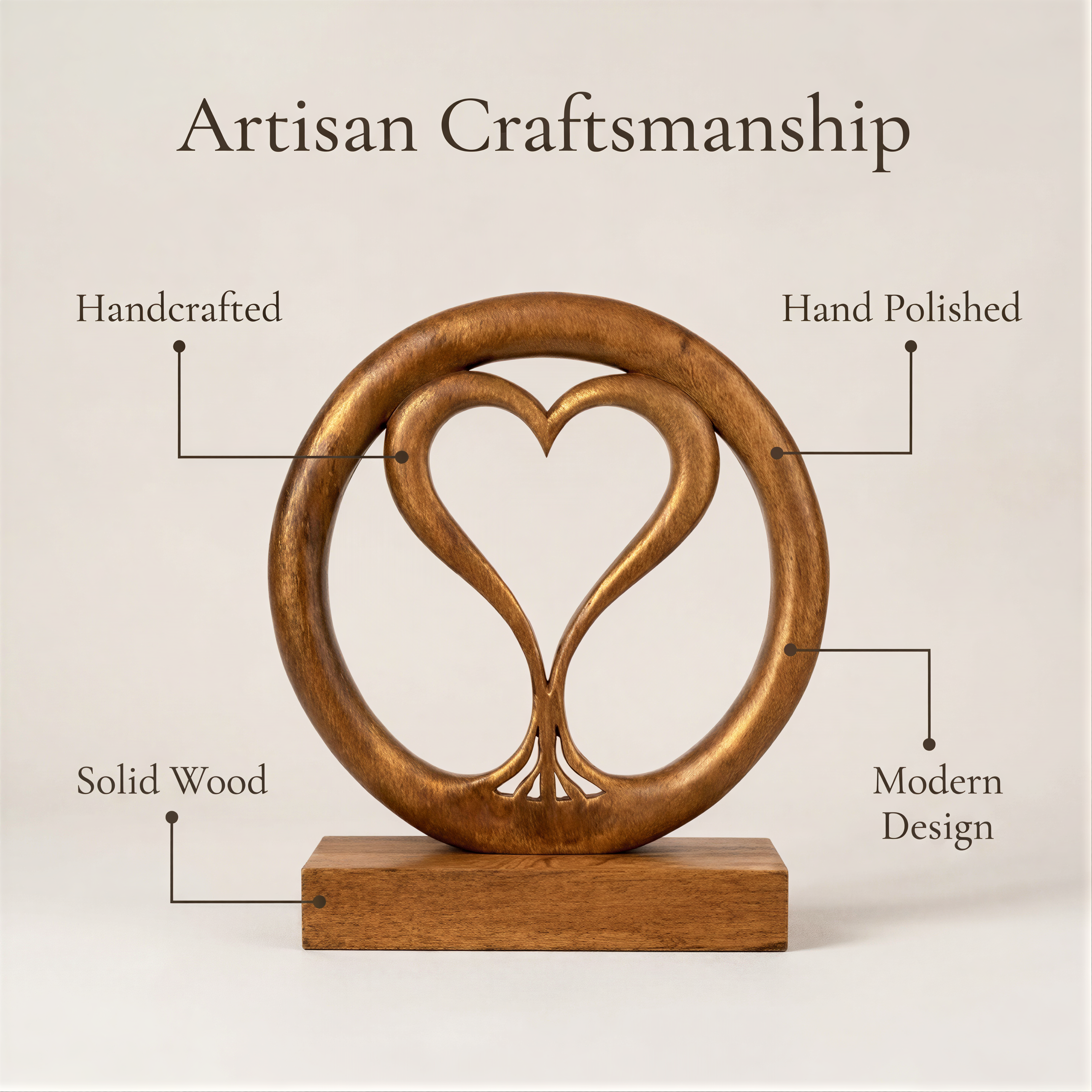Solid Wood Heart Sculpture – Handcrafted Wood Art, Unique Gift for Mom & Mantel Decor