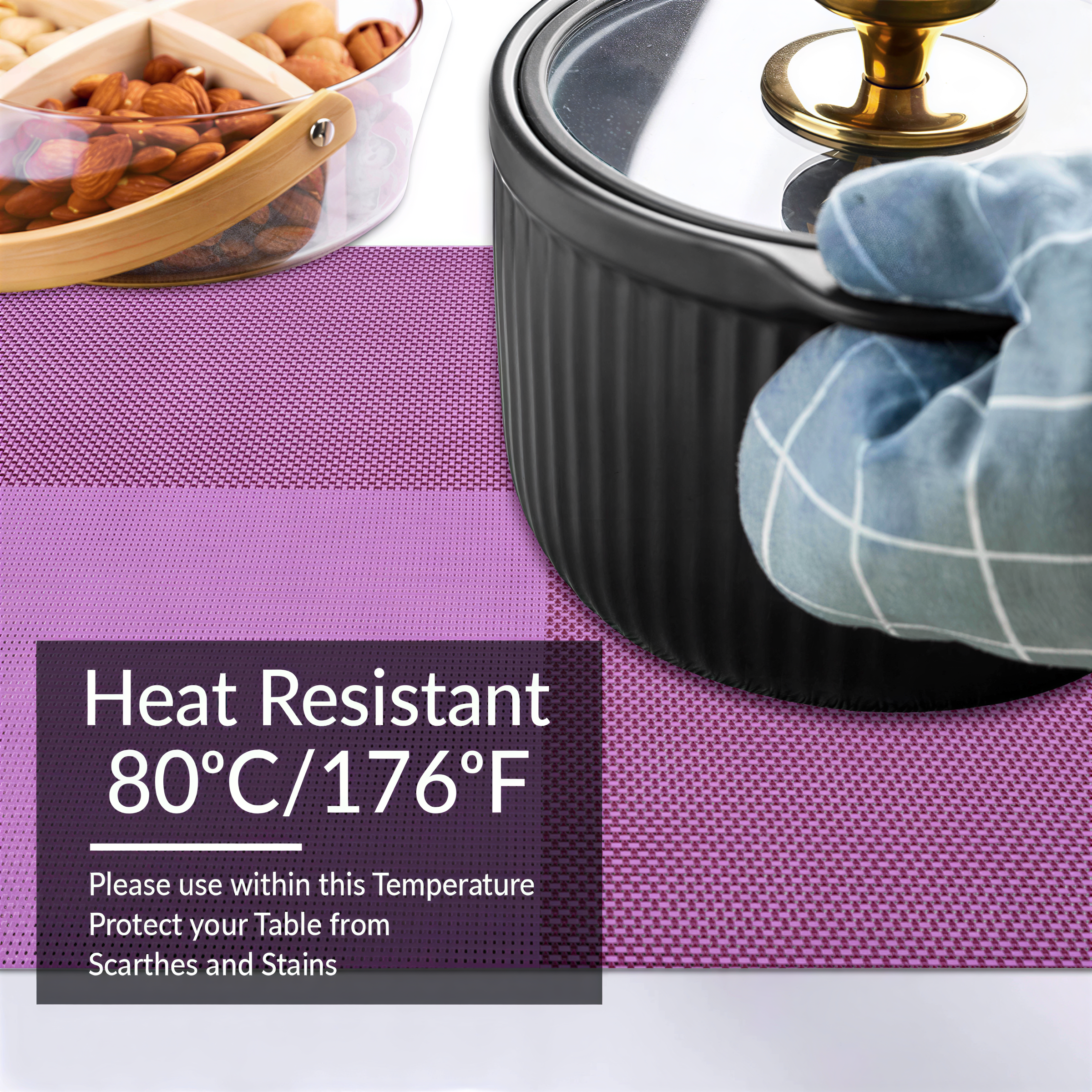 Vinyl Placemats | Scratch Resistant, Washable Table Mats for Indoor Outdoor Dining Decor 18x12"