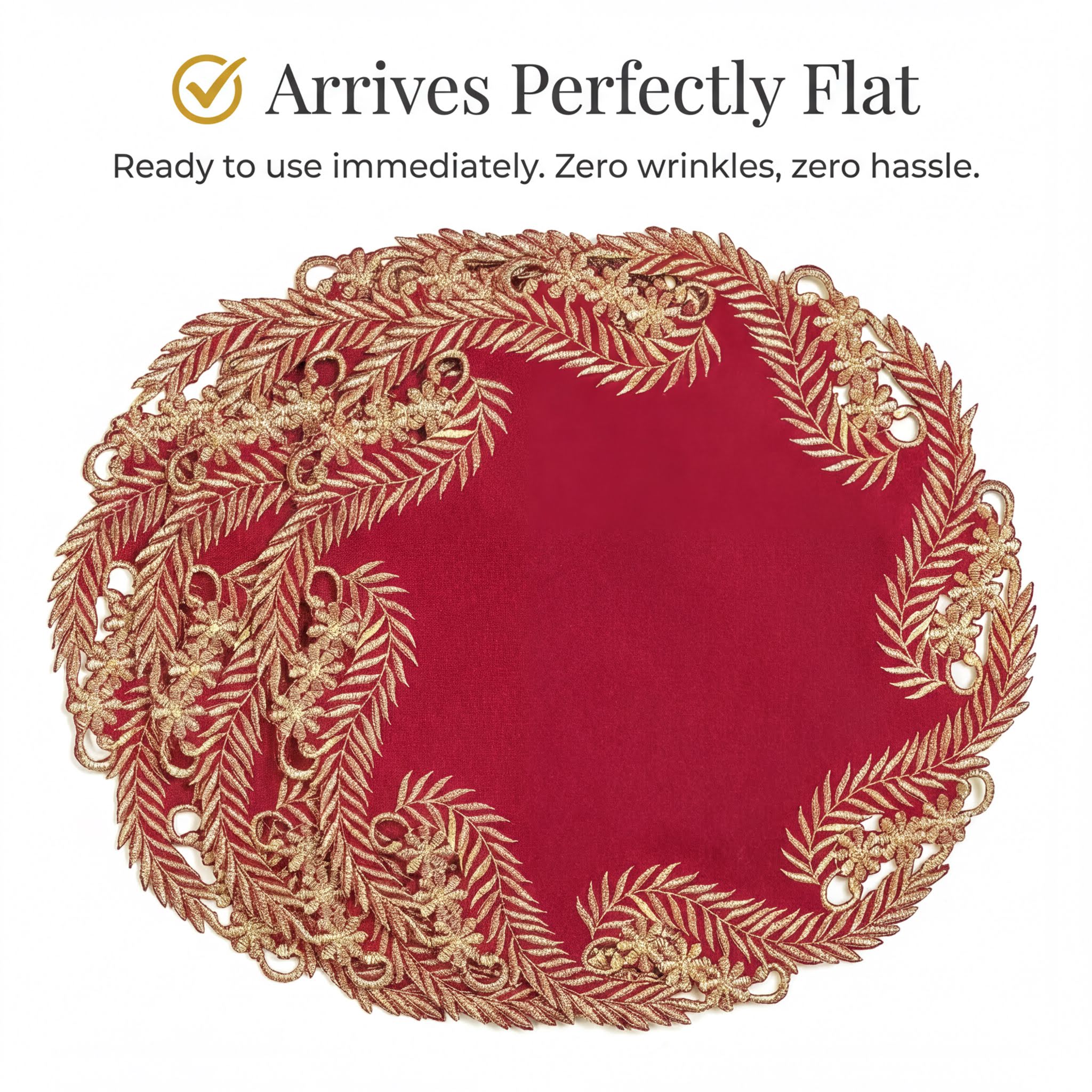 Burgundy Gold Doilies – Rustic Table Doilies | Embroidered Polyester Table Decor 15 Inch