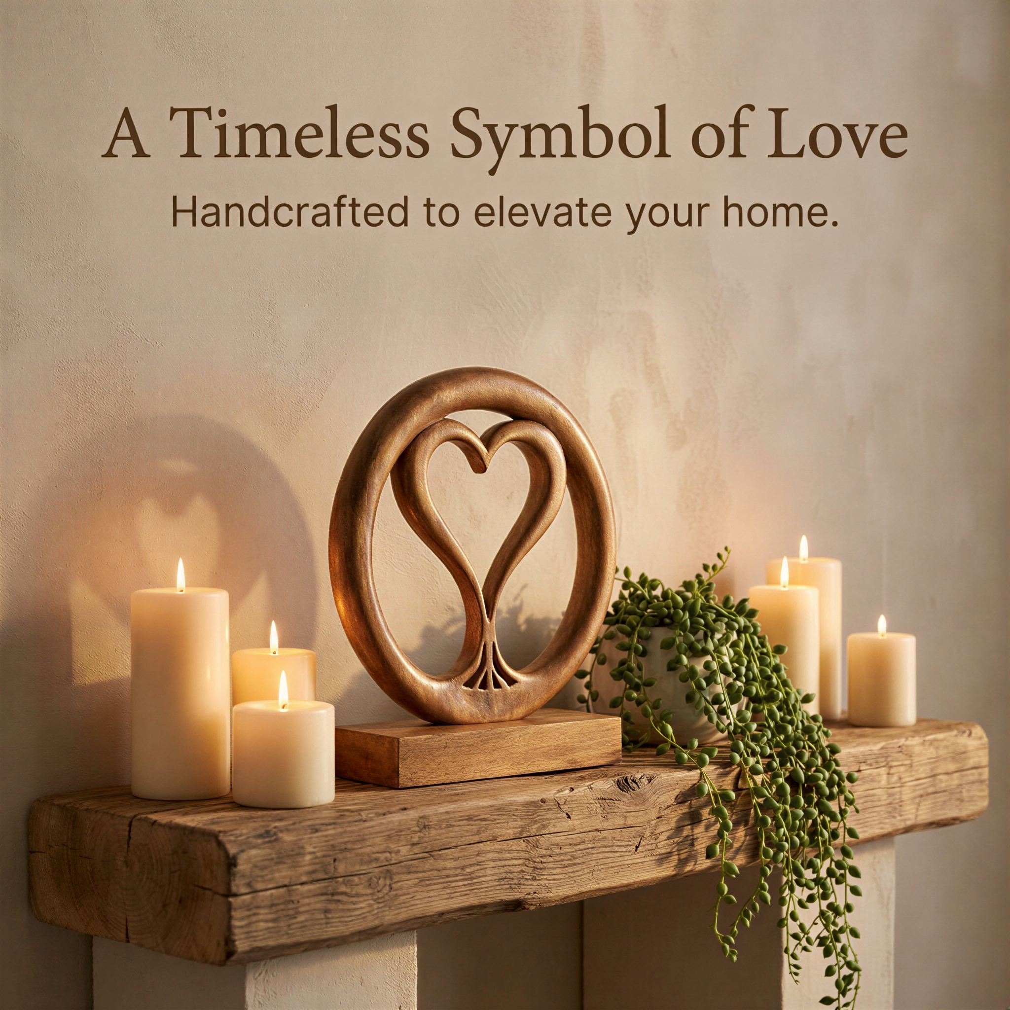 Solid Wood Heart Sculpture – Handcrafted Wood Art, Unique Gift for Mom & Mantel Decor