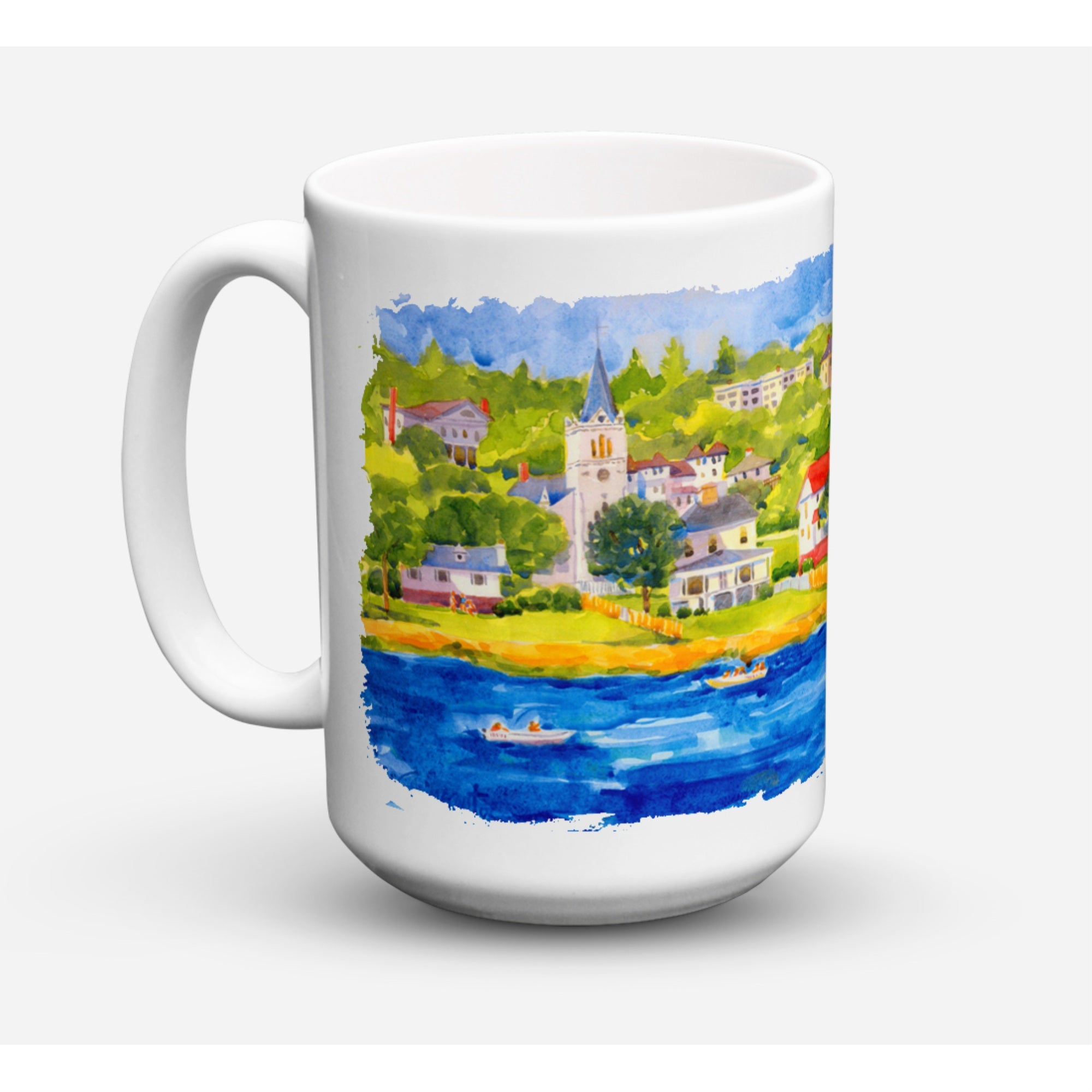 Carolines Treasures 6031CM15 Harbor Scene With Sailboat Microwavable Ceramic Coffee Mug 15 oz Multicolor