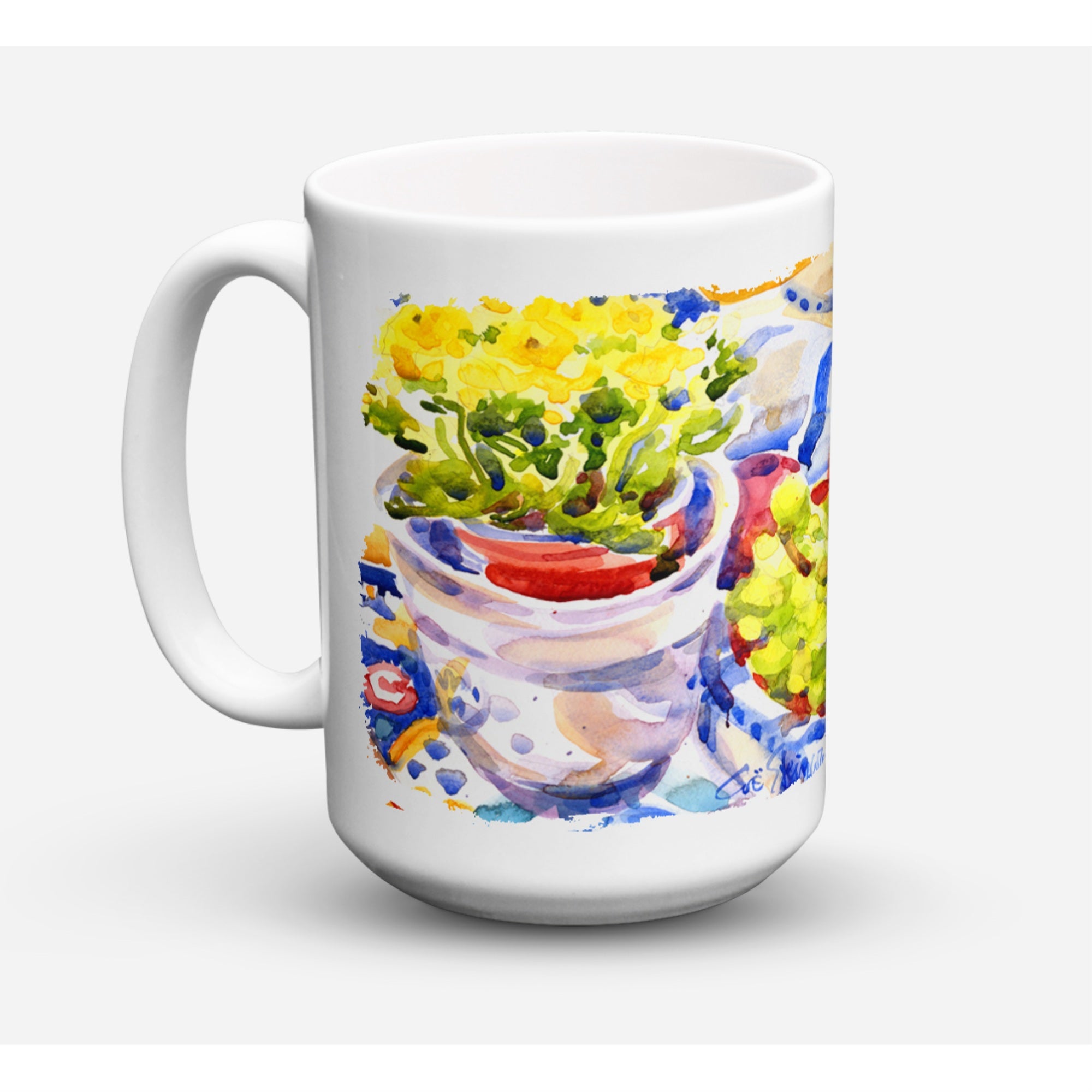 Carolines Treasures 6037CM15 Apples Plums And Grapes With Flowers Microwavable Ceramic Coffee Mug 15 oz Multicolor