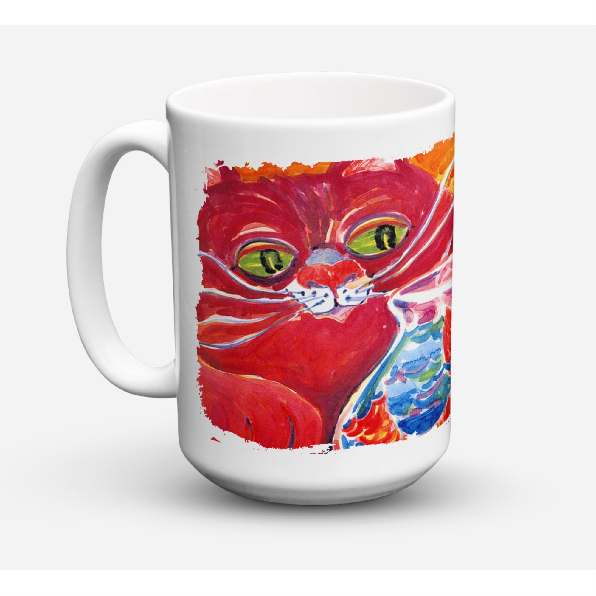Carolines Treasures 6048CM15 Big Red Cat At The Fishbowl Microwavable Ceramic Coffee Mug 15 oz Multicolor