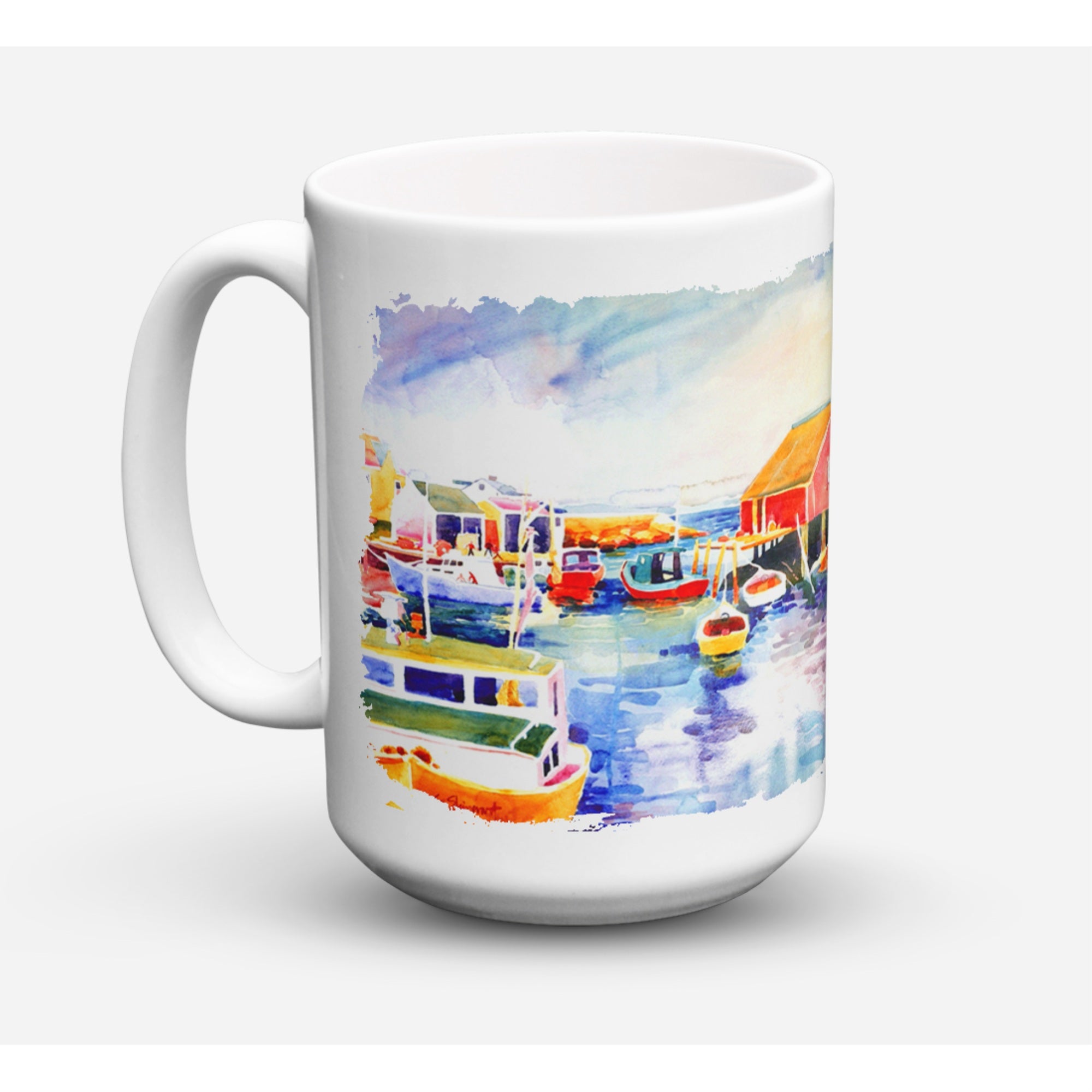 Carolines Treasures 6059CM15 Boats At Harbor With A View Microwavable Ceramic Coffee Mug 15 oz Multicolor