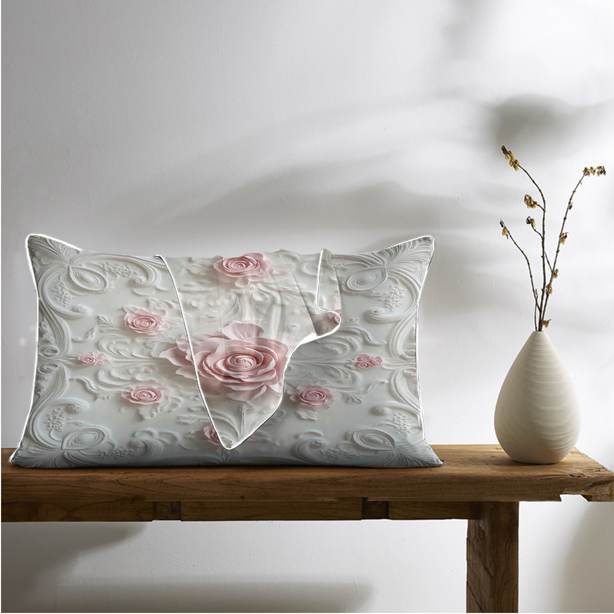 2pcs Rose Palace Style Bedroom Satin Print Soft And Skin Friendly Pillowcase