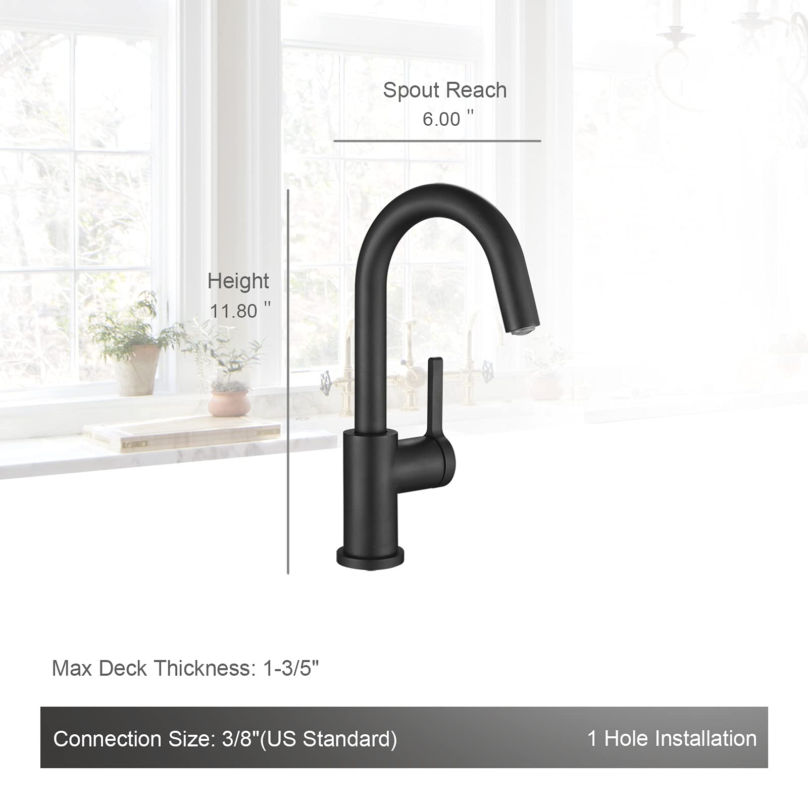 AguaStella AS1010MB Matte Black Bar Faucet or Prep Kitchen Sink Faucet with Single Handle