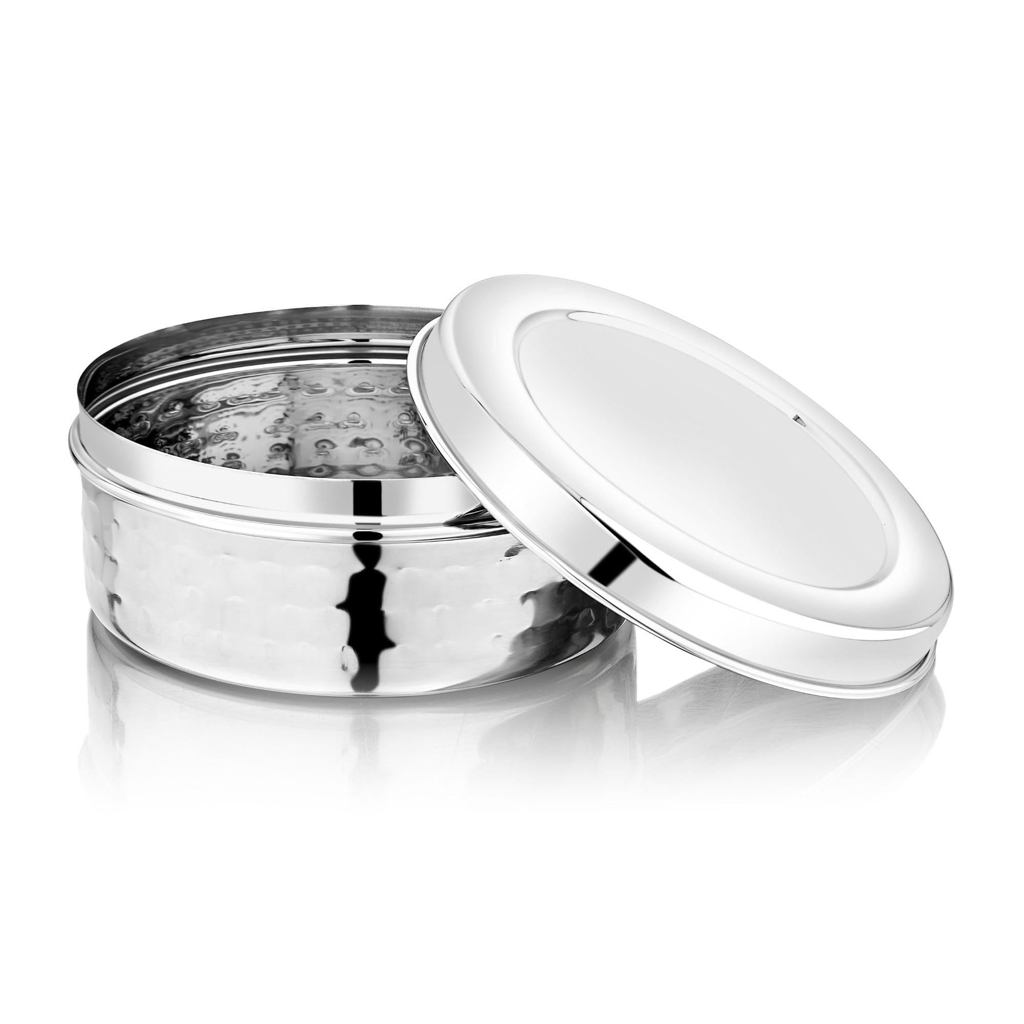 Vinod Hammered Stainless Steel Puri Dabba | 450Ml Capacity, 11Cm Dia | Hammered Finish Multipurpose Stainless Steel Flat Storage