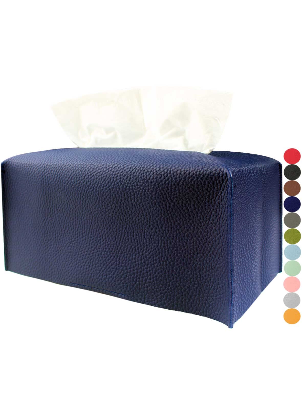 Tissue Box Cover Rectangular Leather - With Bottom Belt [Jesmini, Navy Blue] Modern Pu Leather Rectangle Tissue Box Cover Decora