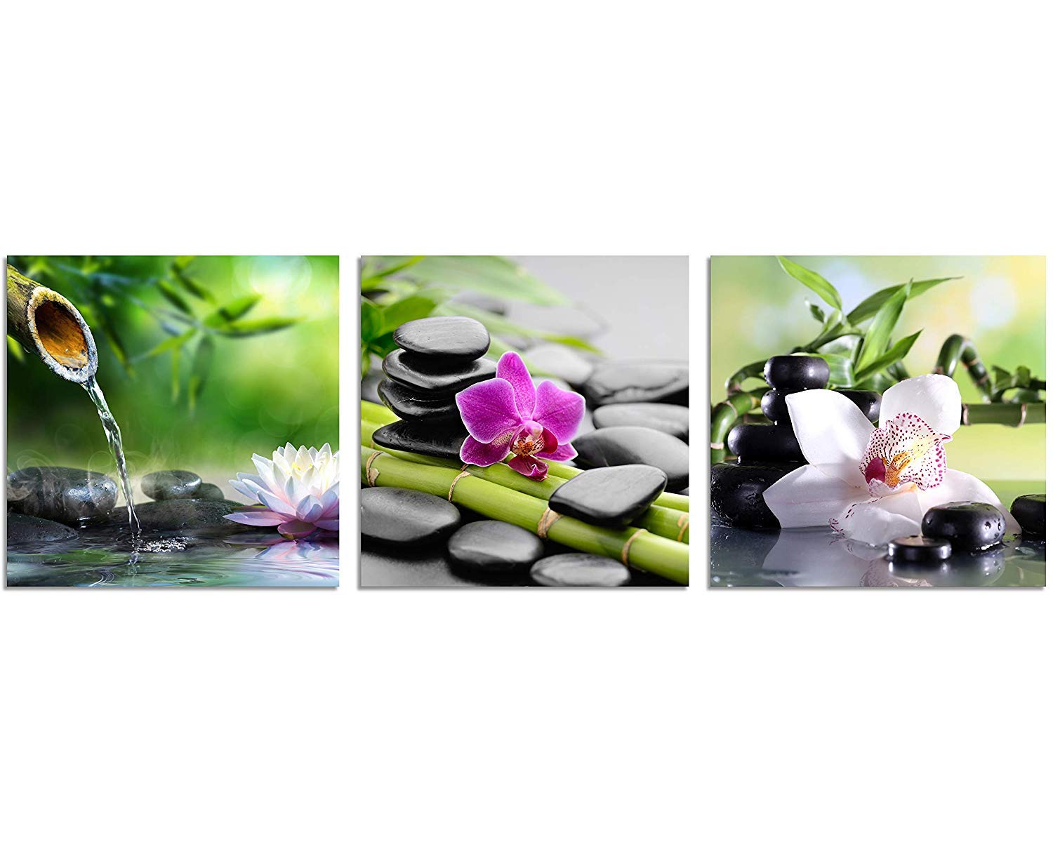 Tutubeer Zen Art 3 Panels Spa Decor Green Bamboo Decor Pink Flowers Picture Canvas Painting Print On Canvas For Home Decor Spa D