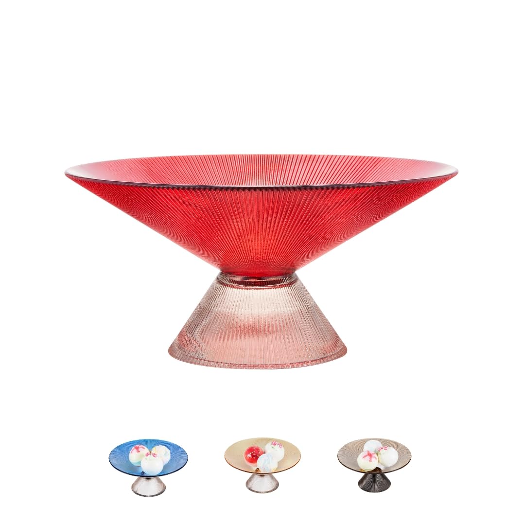 SPRINGBOW Fruit Bowl - 10    Red Glass Bowl/Decorative Bowl with Ripple Pedestal - Purse bowl, Decorative Bowls for Home D  cor,