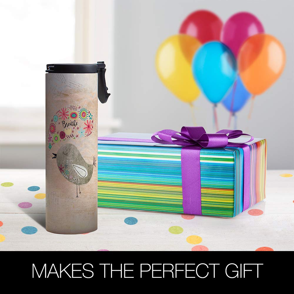 Tree-Free Greetings Good Morning Vacuum Insulated Travel Coffee Tumbler, 17 Ounce Stainless Steel Mug, Cute Inspirational Bird L