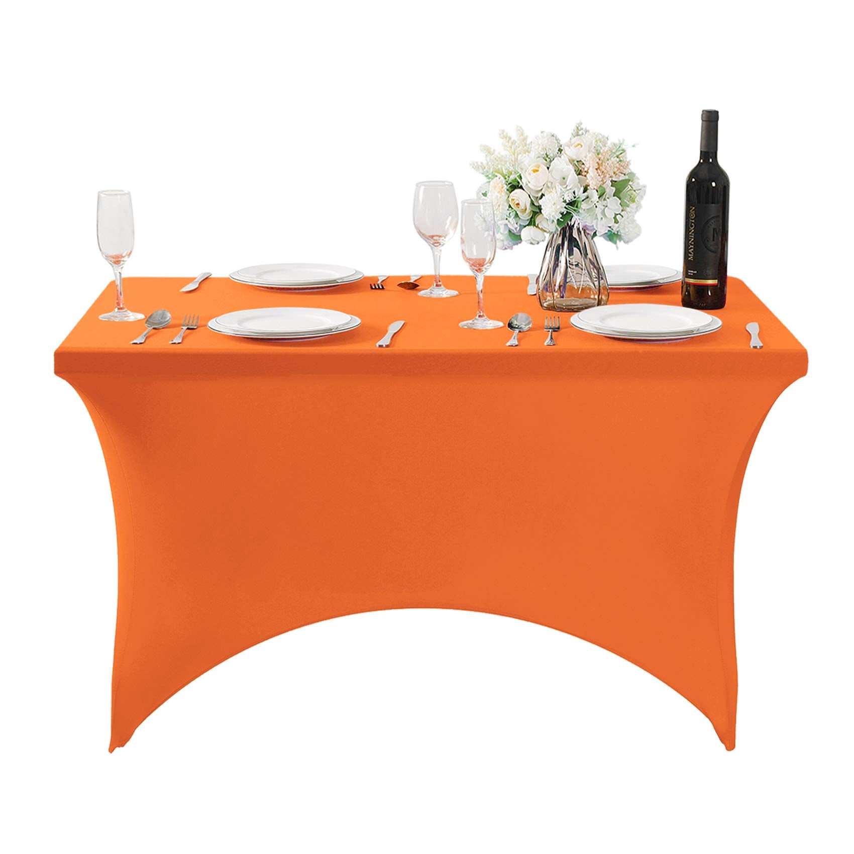 Hezuzo Spandex Table Cover For 4Ft Table Universal Fitted Stretch Tablecloth For Party, Banquet, Wedding And Events-Orange