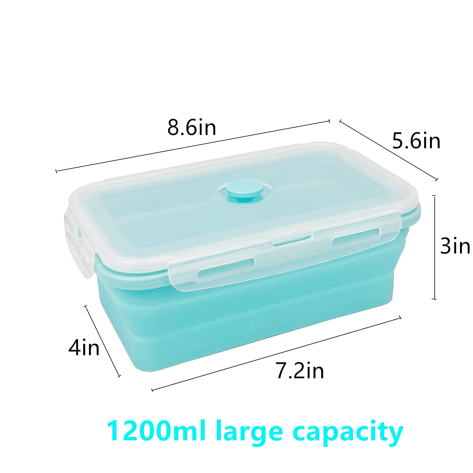 Cartints Large Collapsible Camping Food Containers, 1200Ml Silicone Lunch Container, Microwave Safe Reusable Meal Prep Container