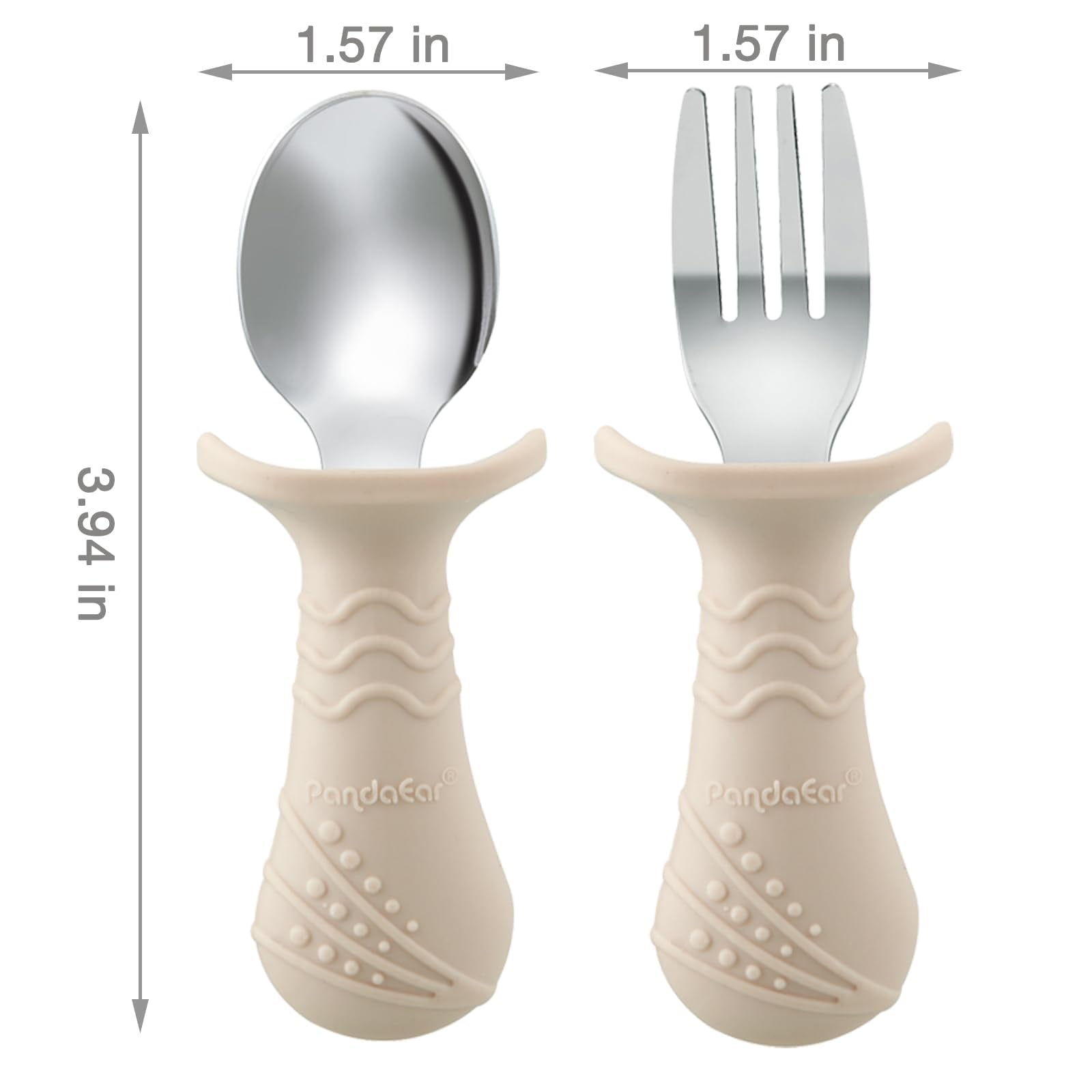 PandaEar Baby Toddler Fork and Spoon Utensil Set, 6 Pack Silicone Stainless Steel Silverware Spoon Fork for Babies Toddler, BPA