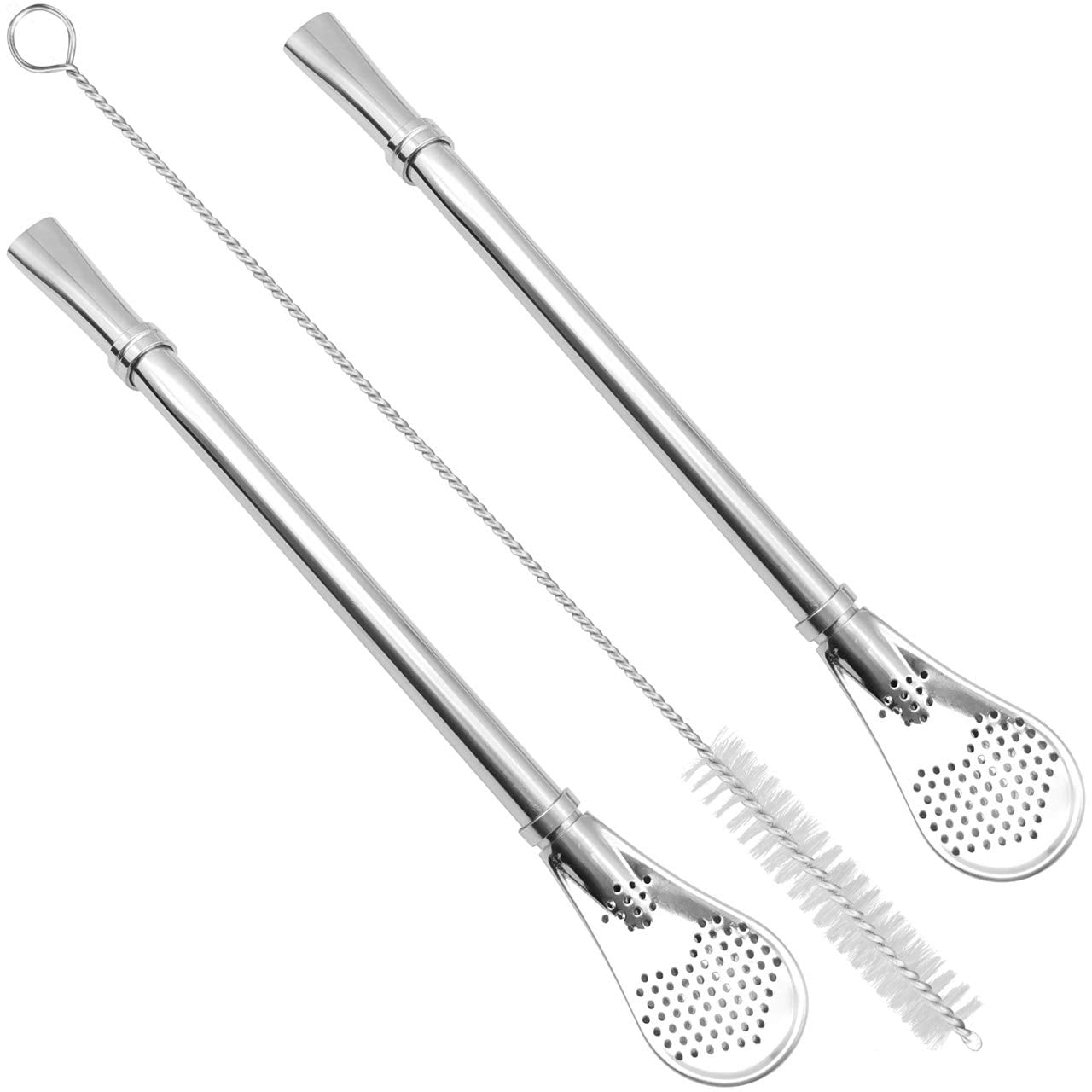 GFDesign Yerba Mate Bombilla Gourd Drinking Filter Straws 304 Food-Grade 18/8 Stainless Steel - Set of 2 with Cleaning Brush - 6