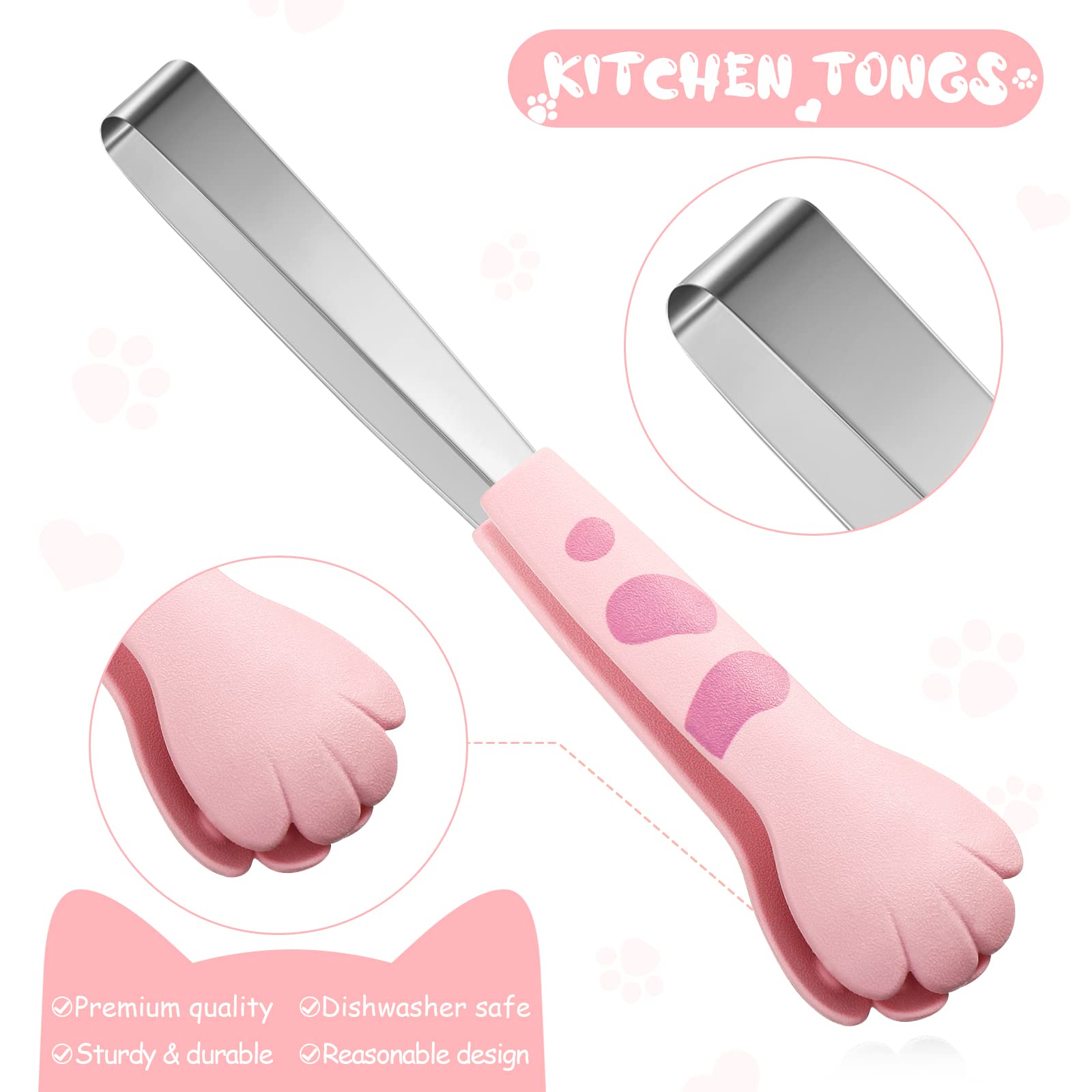 3 Pcs Cat Paw Tongs Cat Tongs Kawaii Food Kitchen Tongs Stainless Steel Tongs Cute Kitchen Accessories Gift For Cooking Toast, B