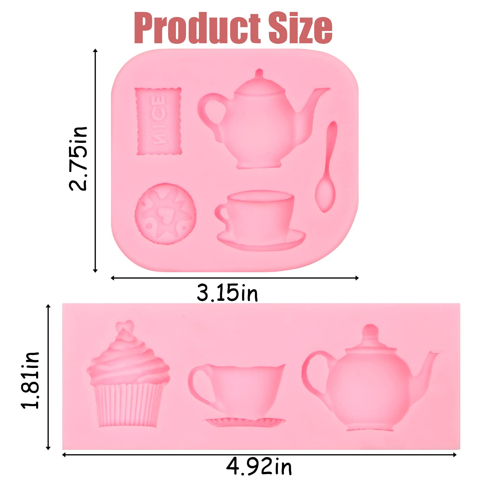 Tea Party Silicone Molds 2 Pcs, Afternoon Tea Chocolate Fondant Mold For Cake Decoration, Candy Sugar, Cupcake Topper, Cake Pop,
