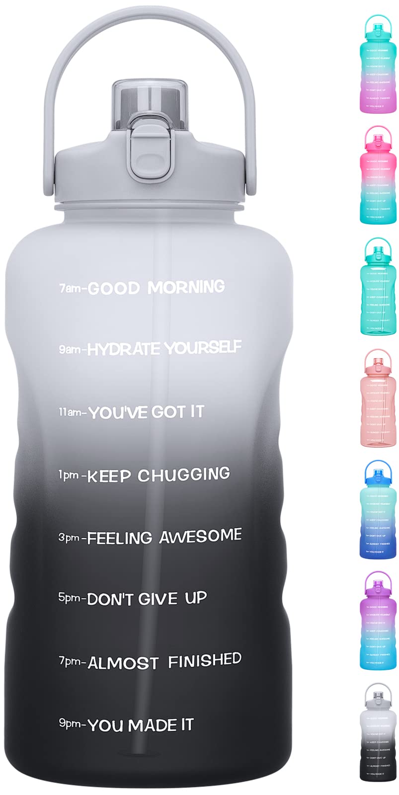 HydroPal 1 Gallon Water Bottles with Straw, 128 oz / 3.8L Water Bottle BPA Free Innovative 2-IN-1 Lid Gym Bottle with Times to D