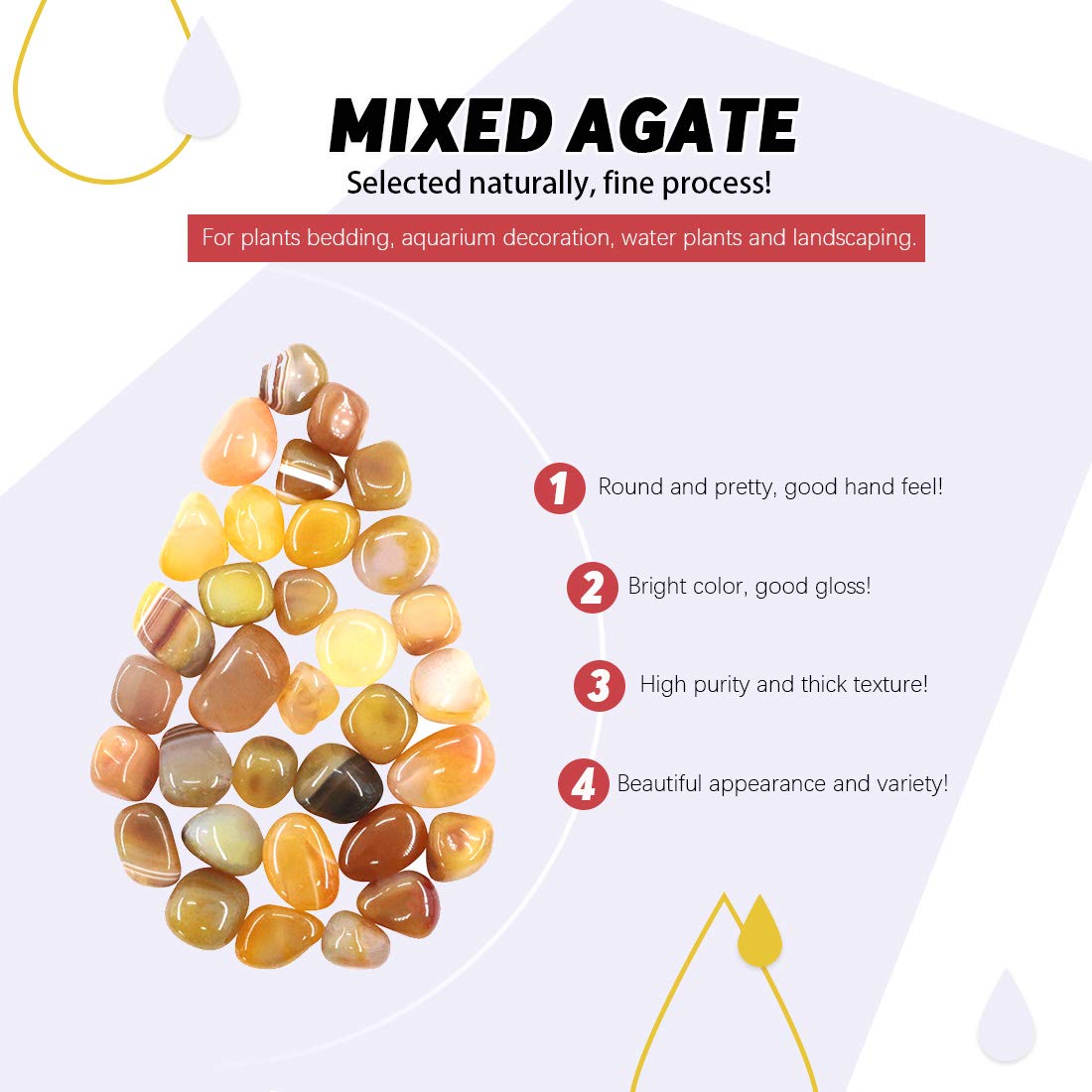 Hilitchi Yellow Agate Stone Tumbled Stones for Plants Cacti & Succulents Bedding  Vase Filler  Landscape Bottom Decoration (About 1lb(455g)/Bag)